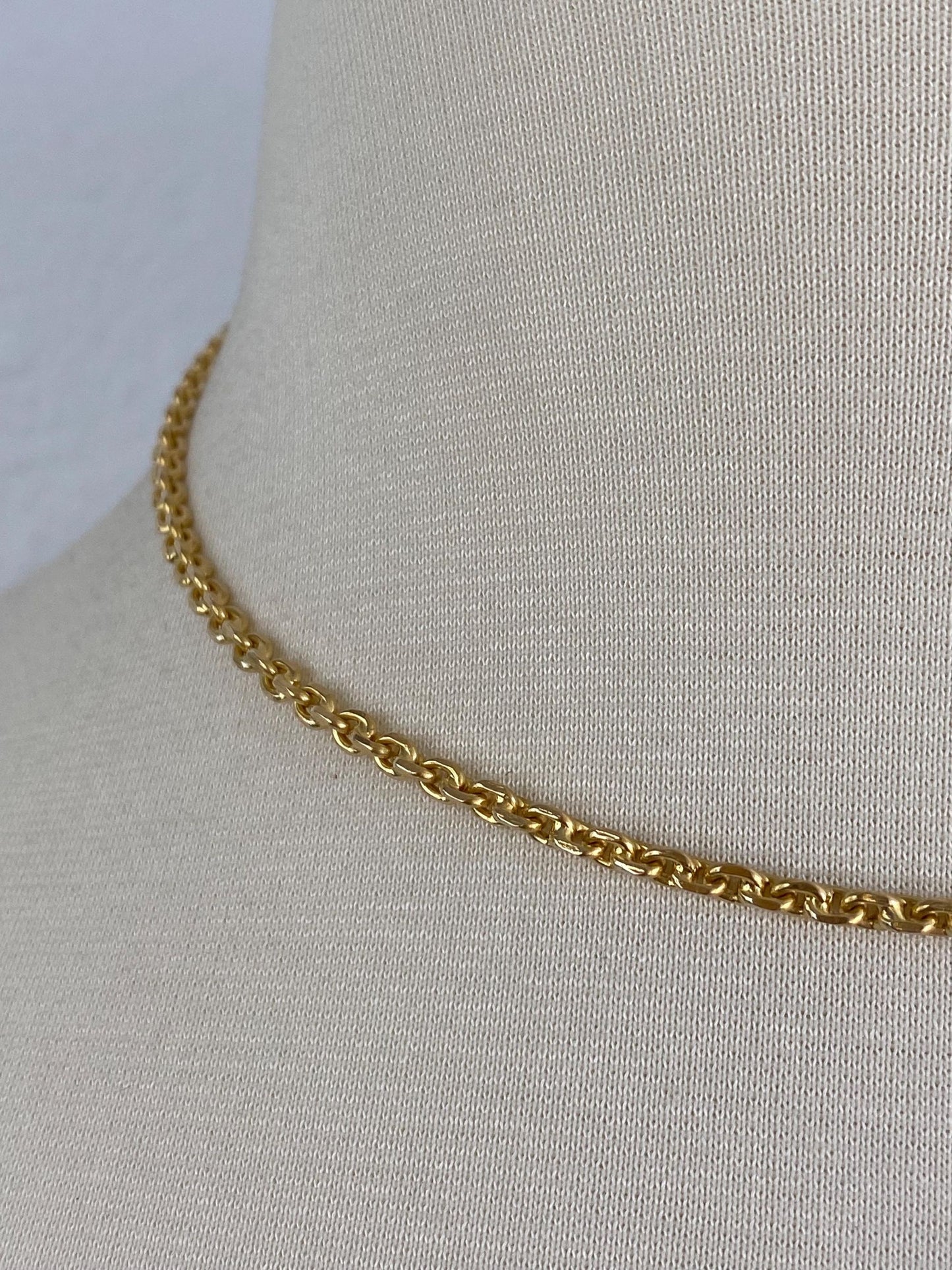 Vintage Solid 18k Yellow Gold Rounded Biker Link Chain Necklace - 16 inches