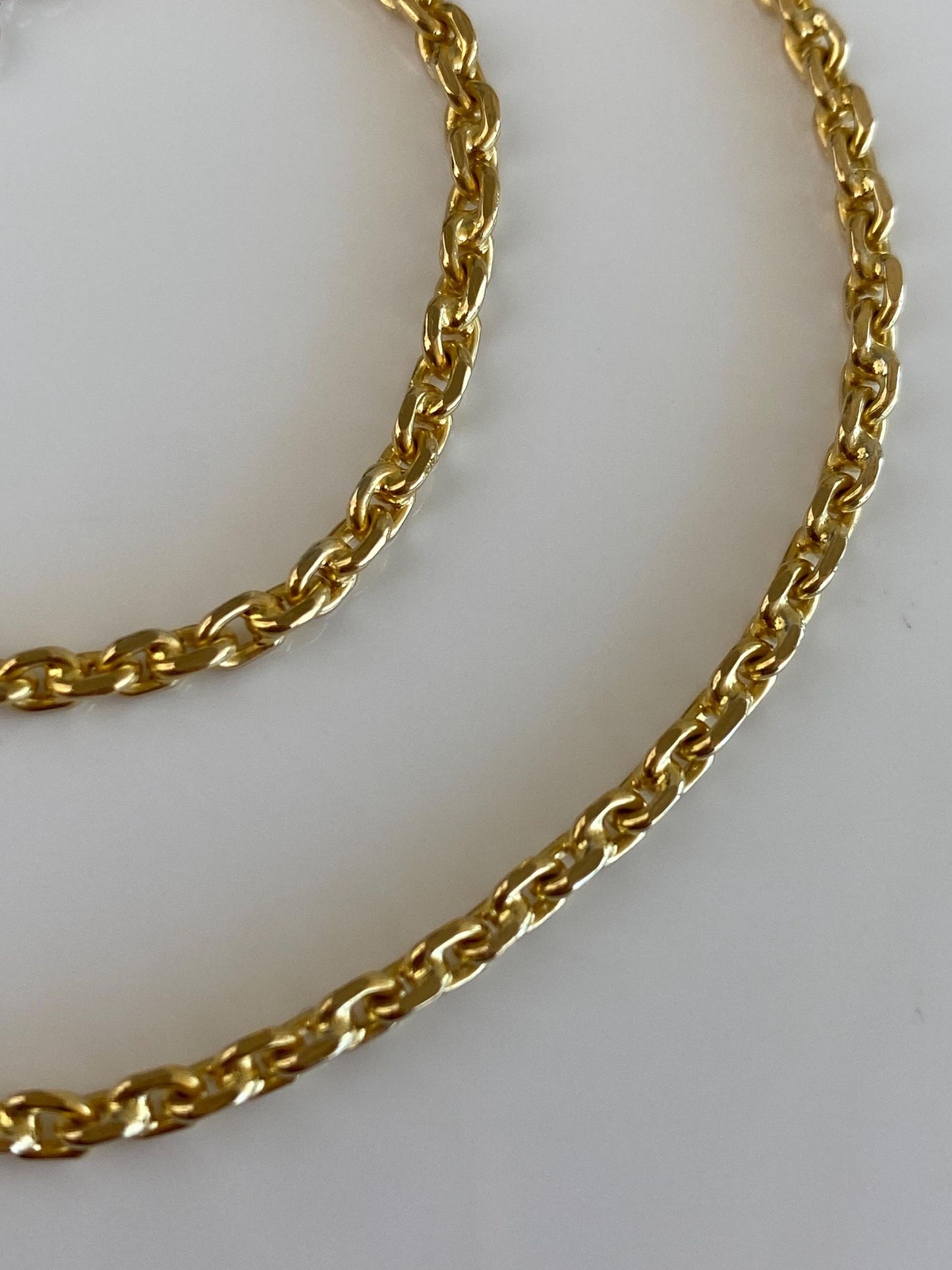 Vintage Solid 18k Yellow Gold Rounded Biker Link Chain Necklace - 16 inches