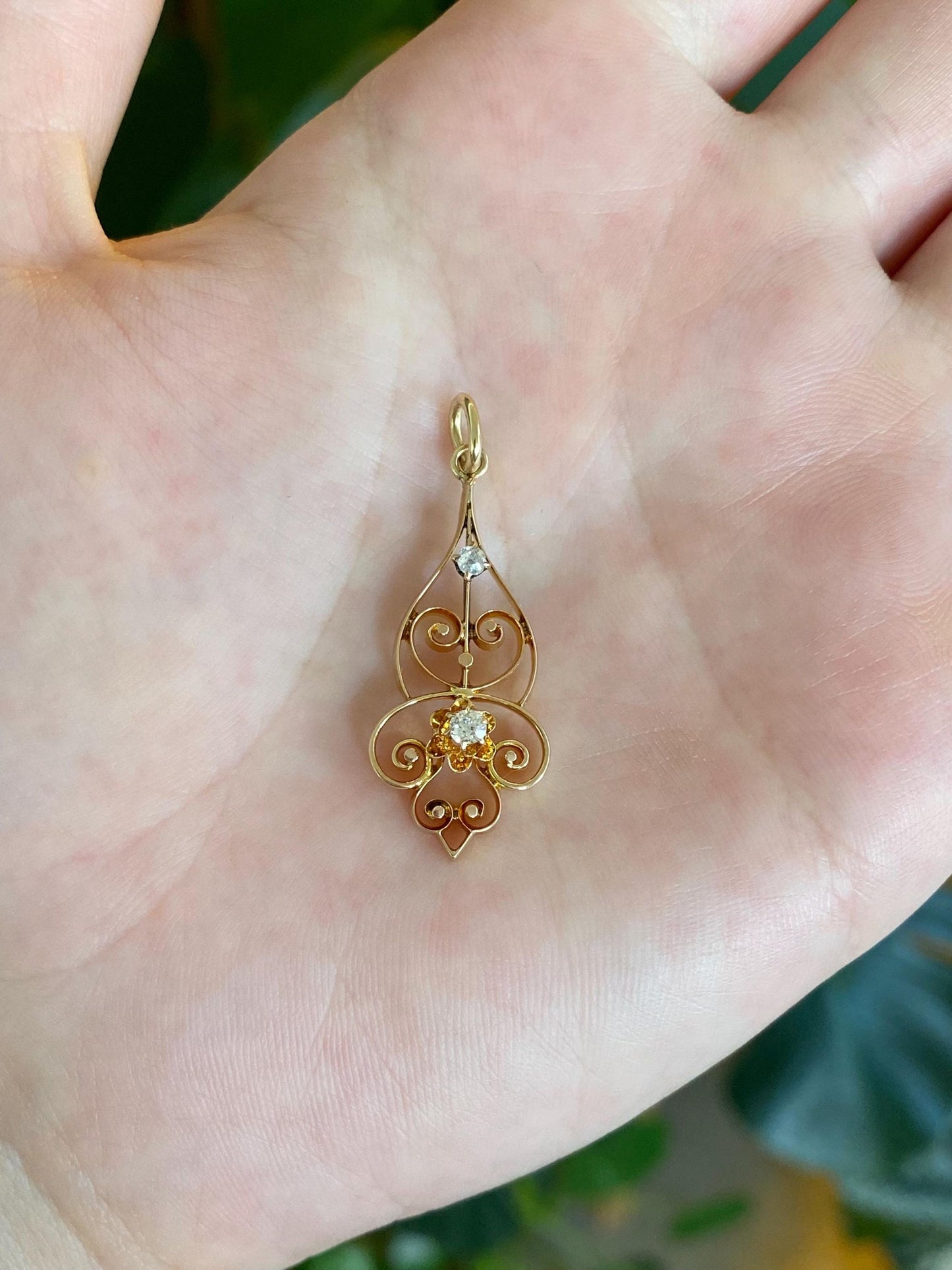 Vintage Solid 10k Yellow Gold Diamonds Filigree Charm