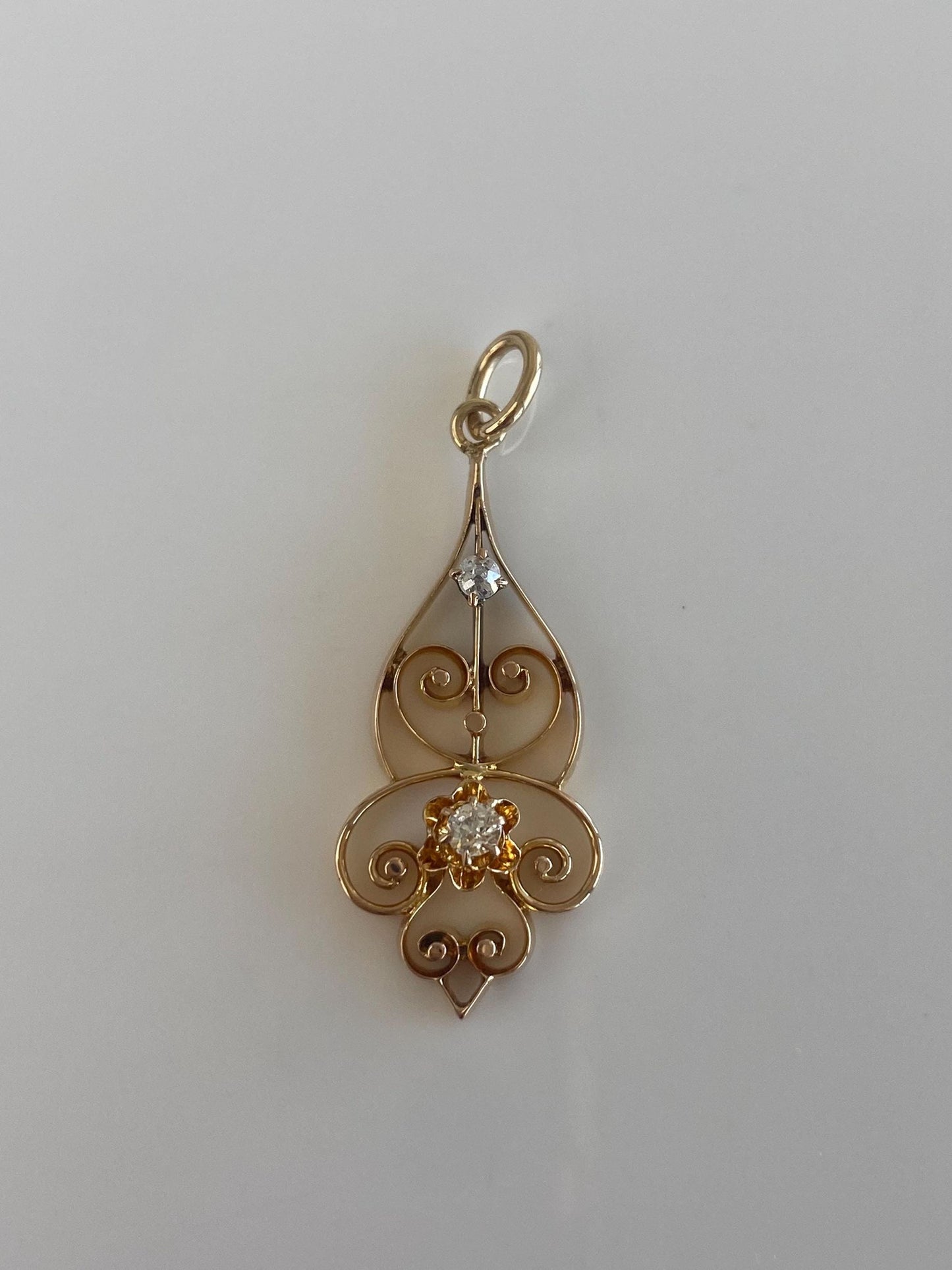 Vintage Solid 10k Yellow Gold Diamonds Filigree Charm