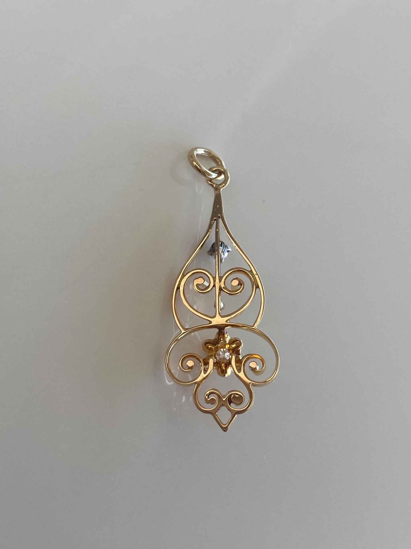 Vintage Solid 10k Yellow Gold Diamonds Filigree Charm
