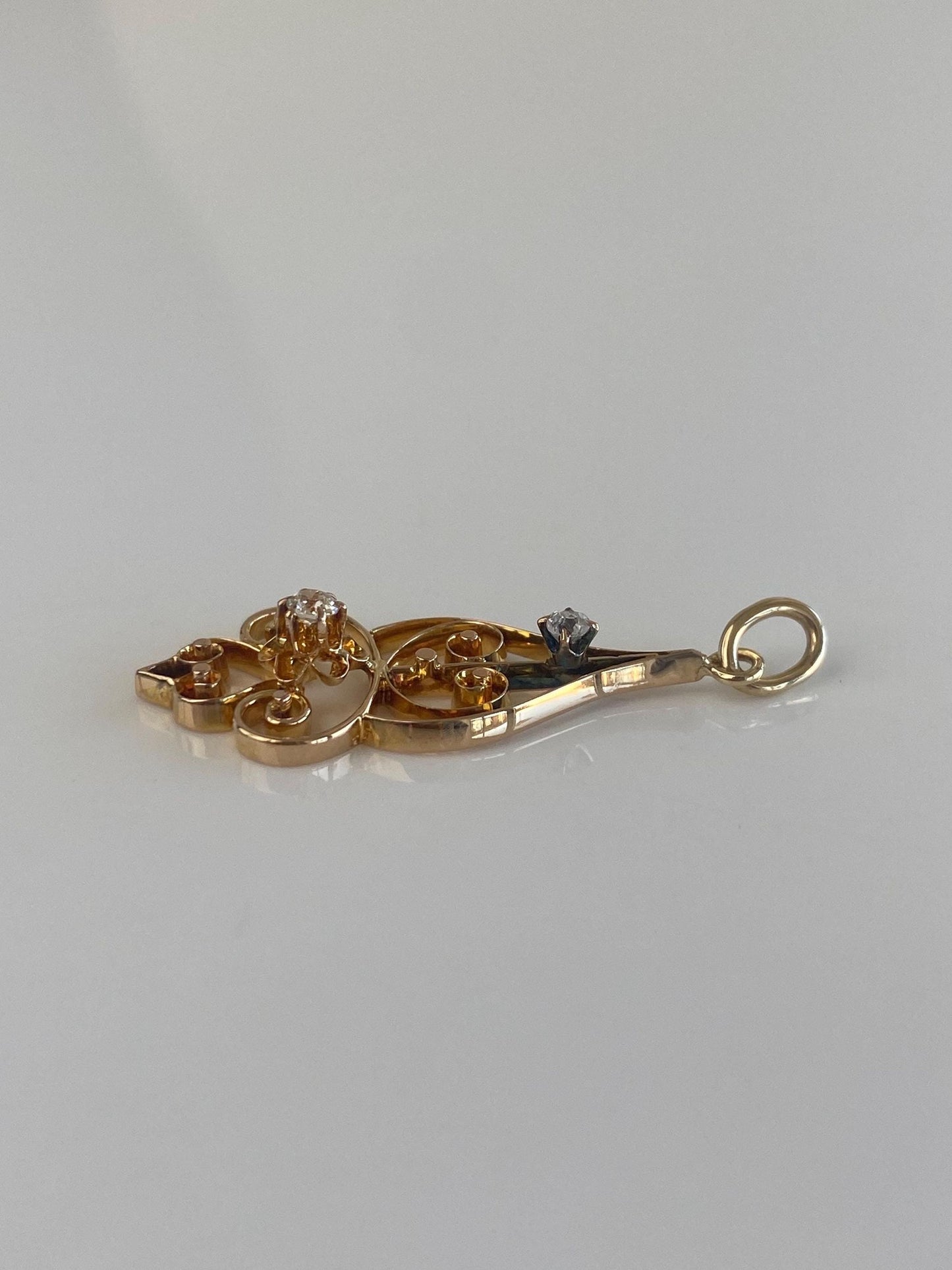 Vintage Solid 10k Yellow Gold Diamonds Filigree Charm