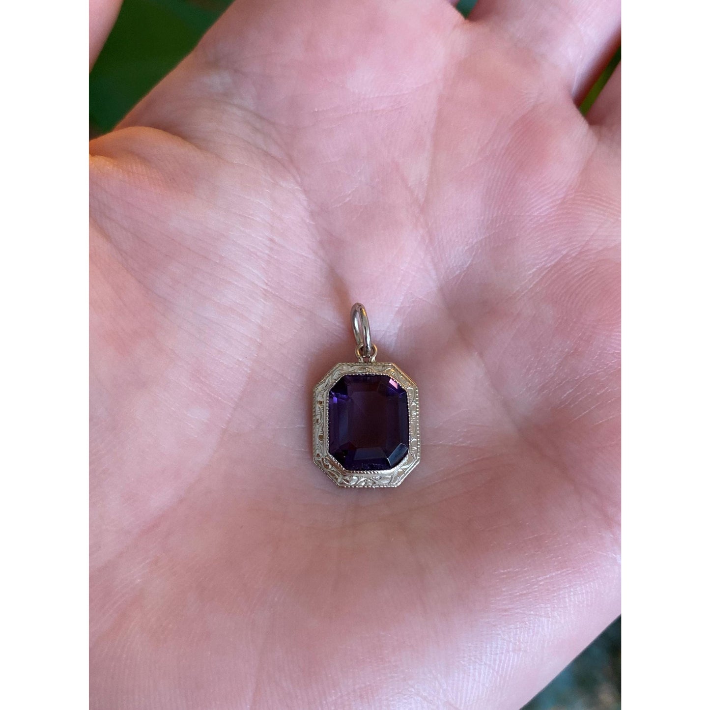 Solid 14k White Gold Purple Cubic Zirconia Art Deco Charm