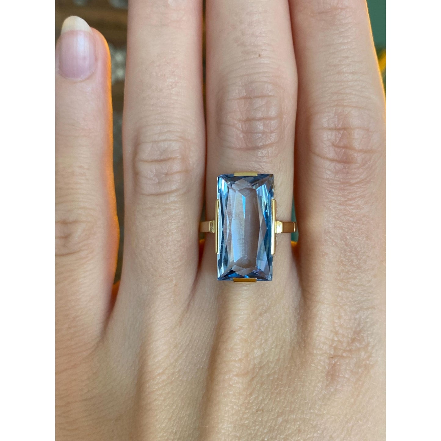 Vintage Solid 14k Yellow Gold Topaz Ring - Size 7.5