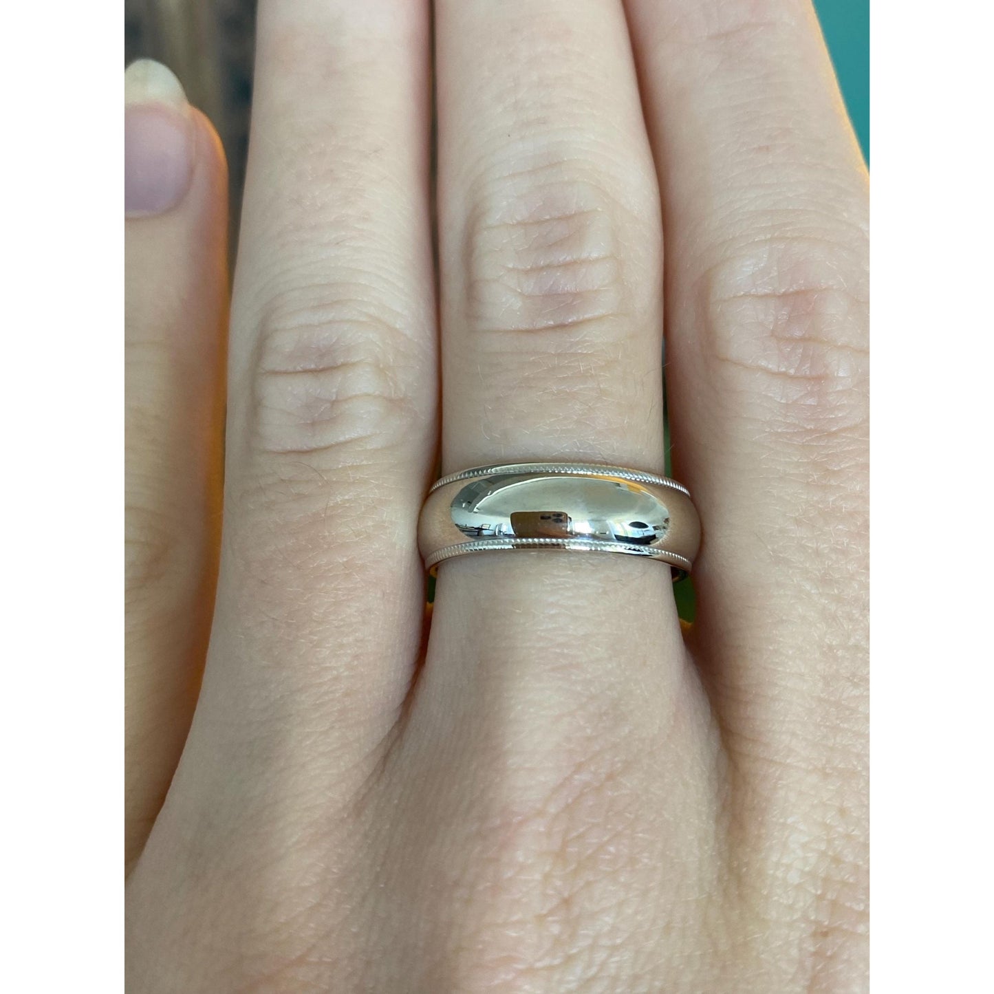 Vintage Solid 14k White Gold Milgrain Ring Band - Size 7.25