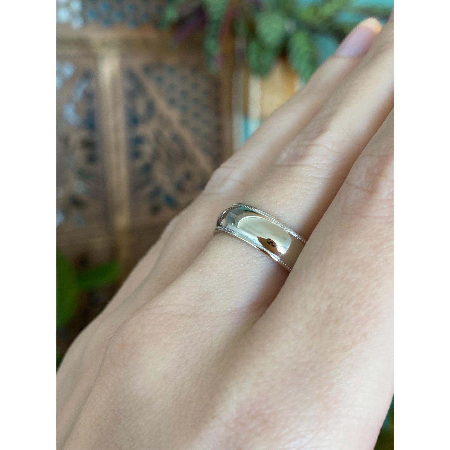 Vintage Solid 14k White Gold Milgrain Ring Band - Size 7.25