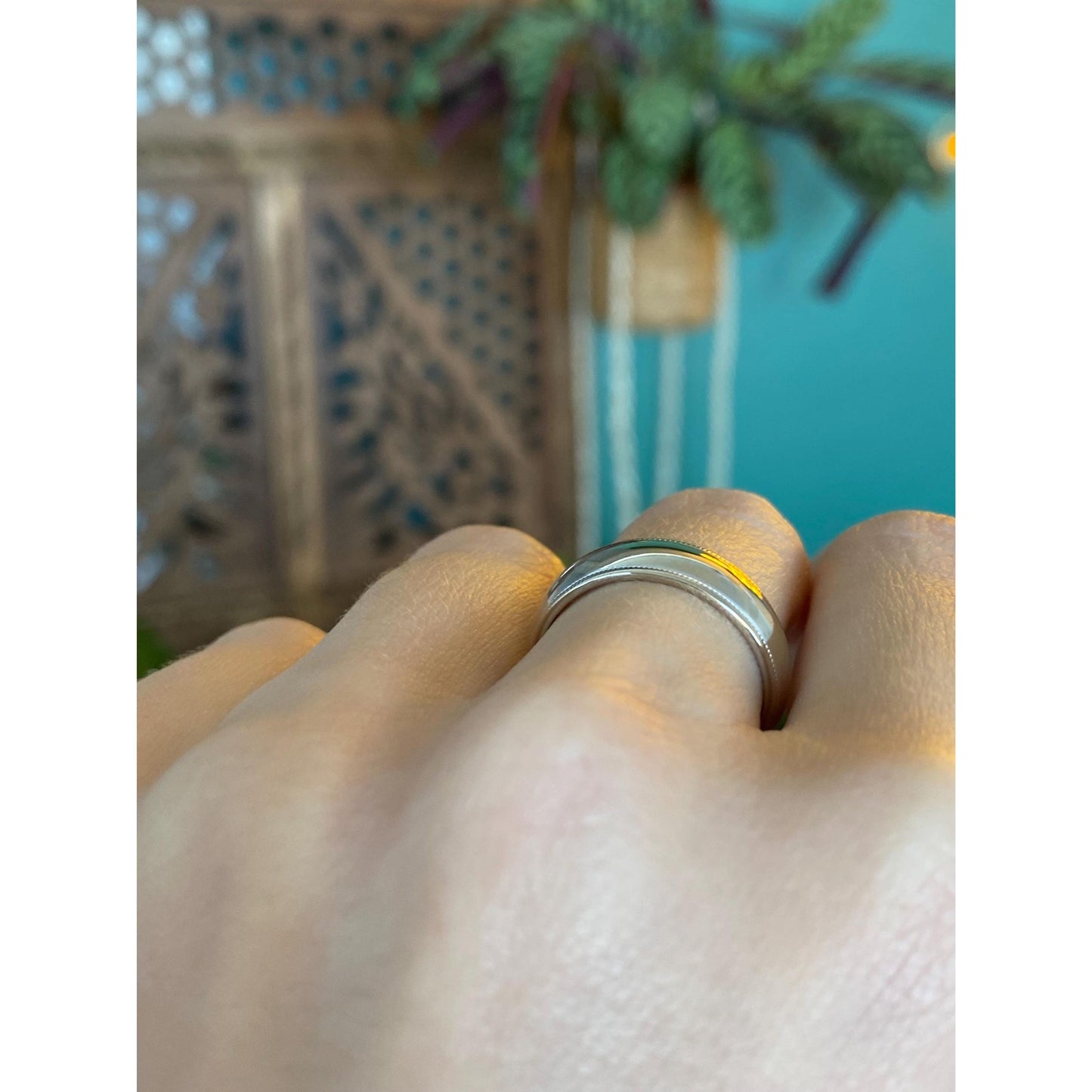 Vintage Solid 14k White Gold Milgrain Ring Band - Size 7.25