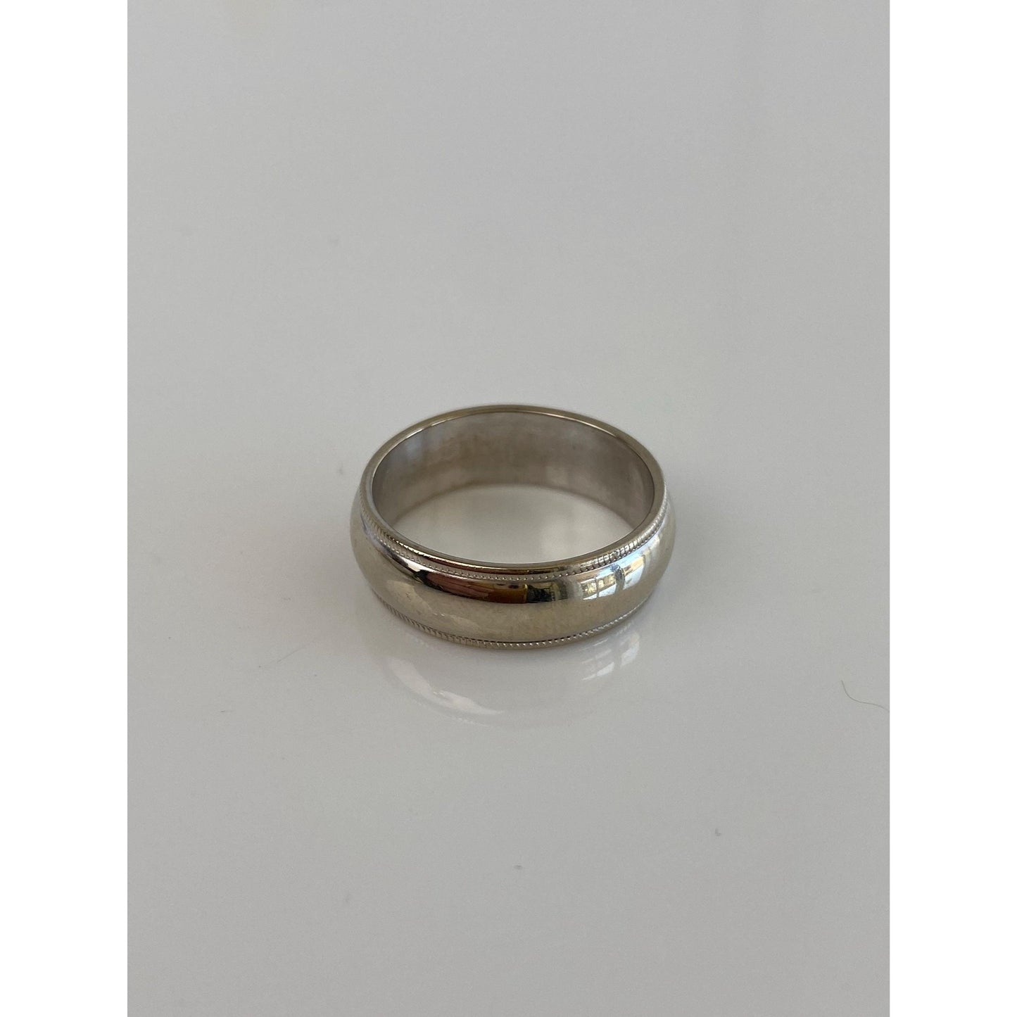 Vintage Solid 14k White Gold Milgrain Ring Band - Size 7.25