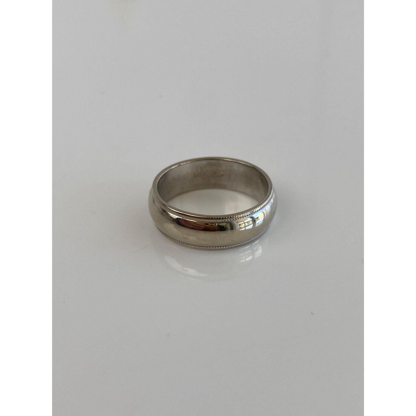 Vintage Solid 14k White Gold Milgrain Ring Band - Size 7.25