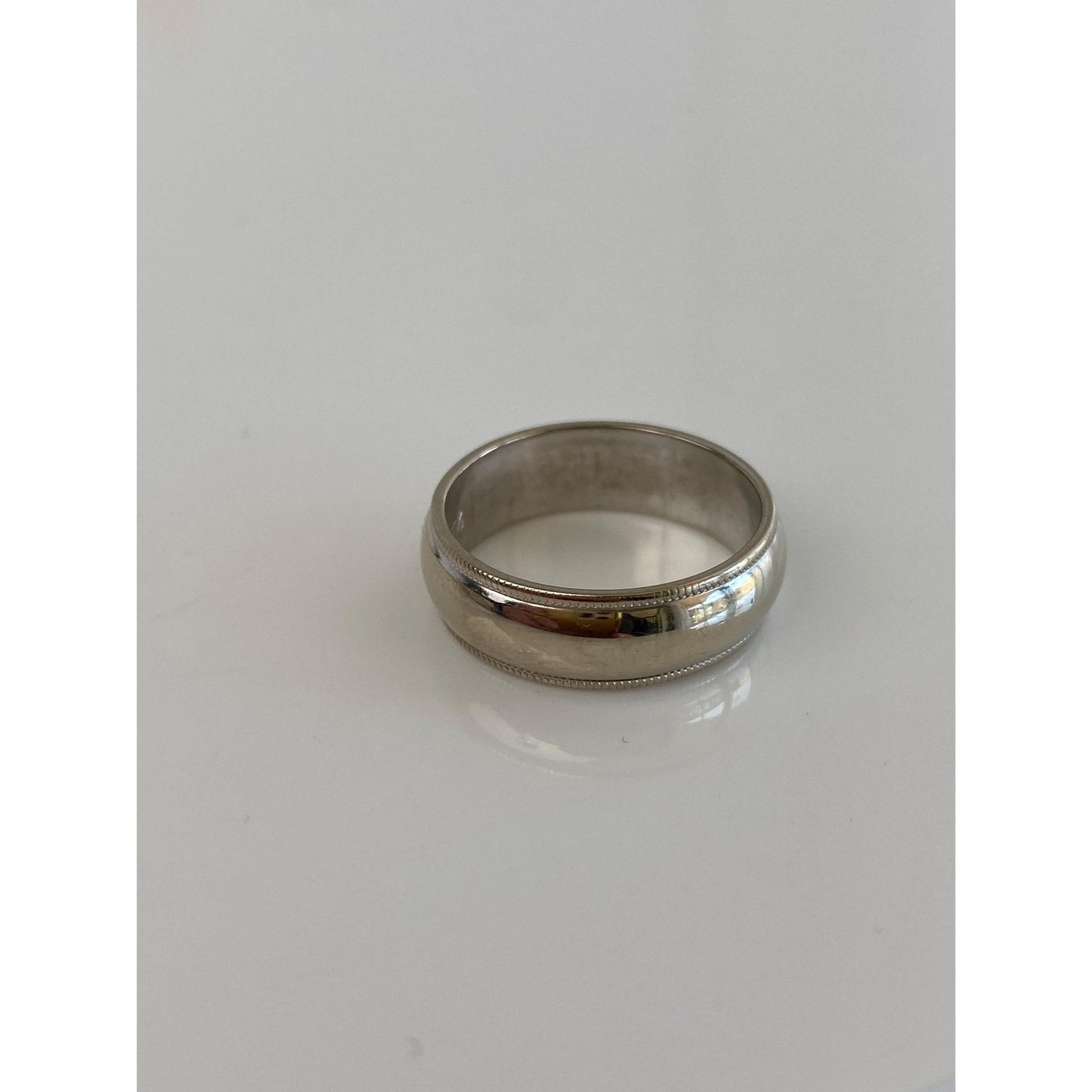 Vintage Solid 14k White Gold Milgrain Ring Band - Size 7.25