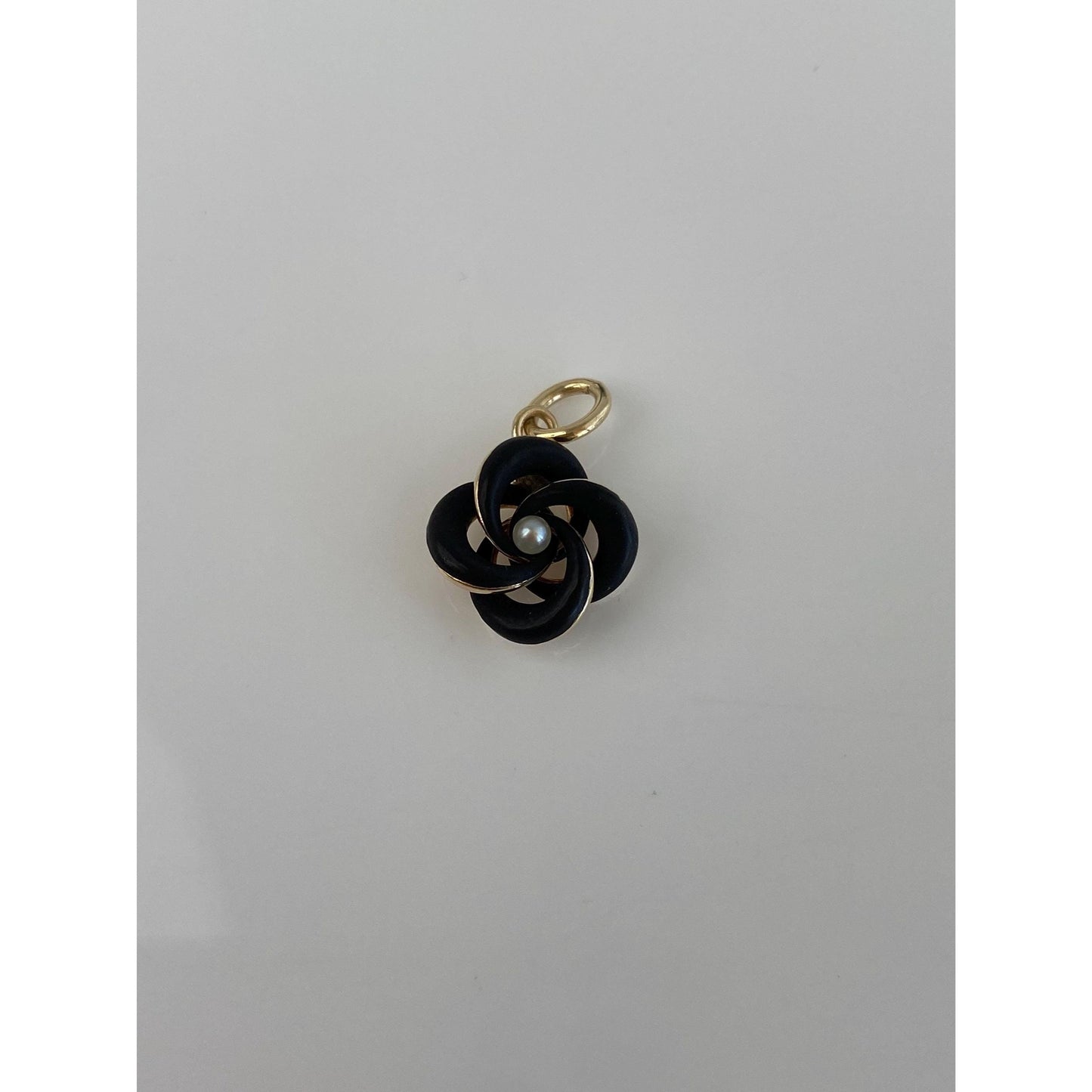 Vintage 14k Yellow Gold Seed Pearl Black Enamel Knot Charm