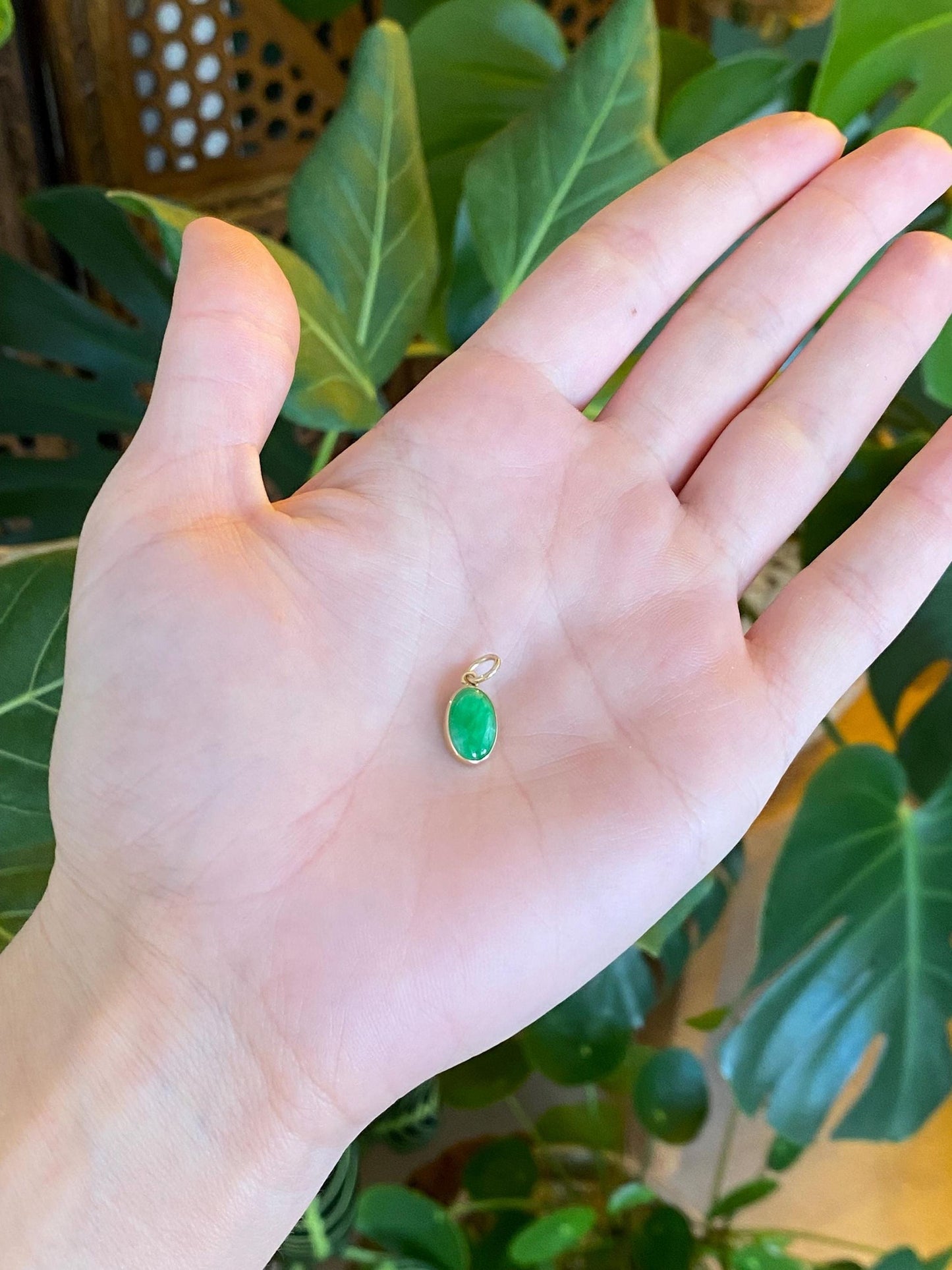Vintage Solid 14k Yellow Gold Jade Charm