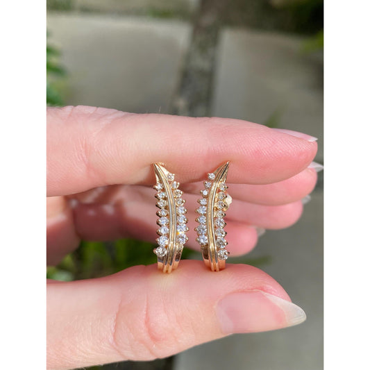 Vintage Solid 14k Yellow Gold Diamond Drop Earrings