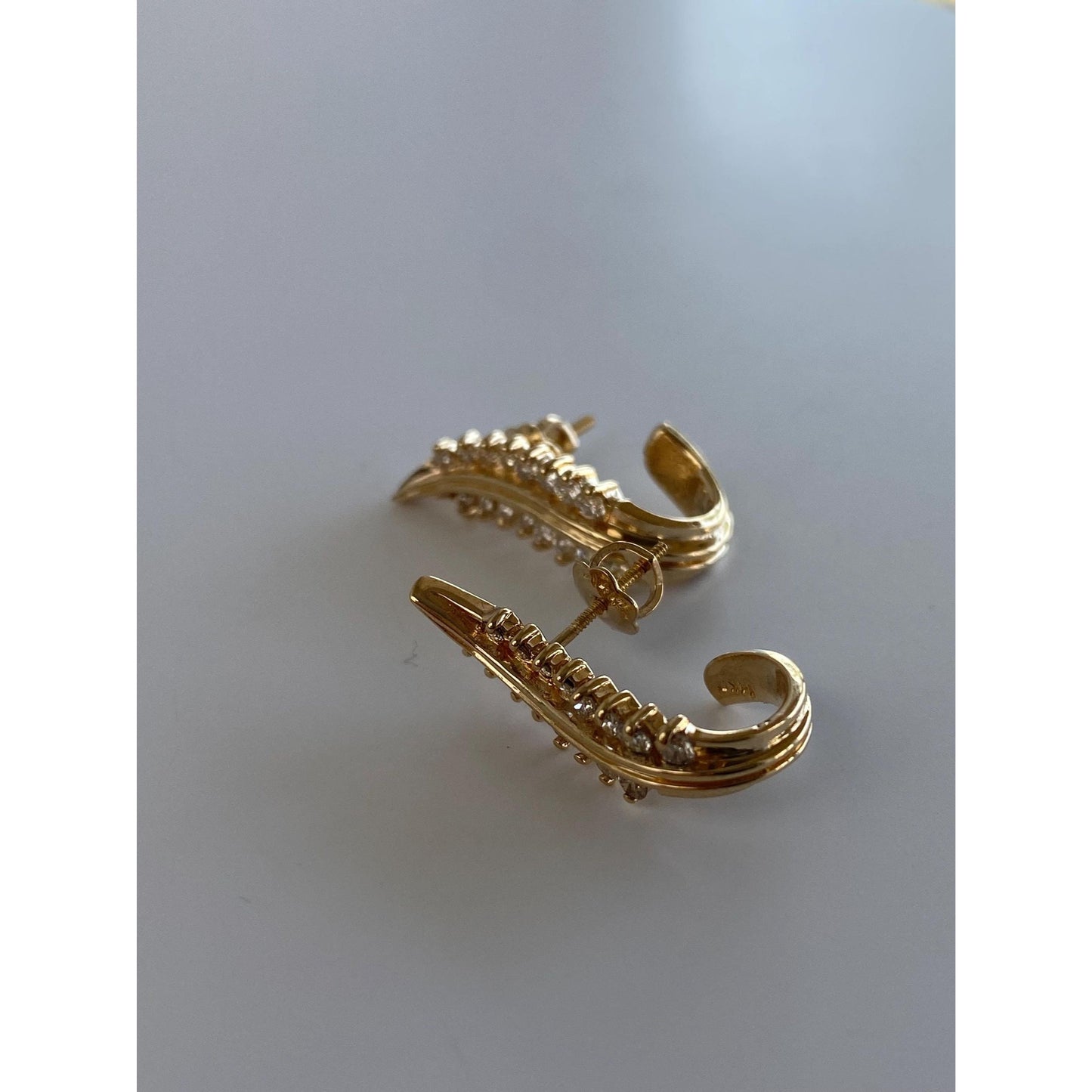 Vintage Solid 14k Yellow Gold Diamond Drop Earrings