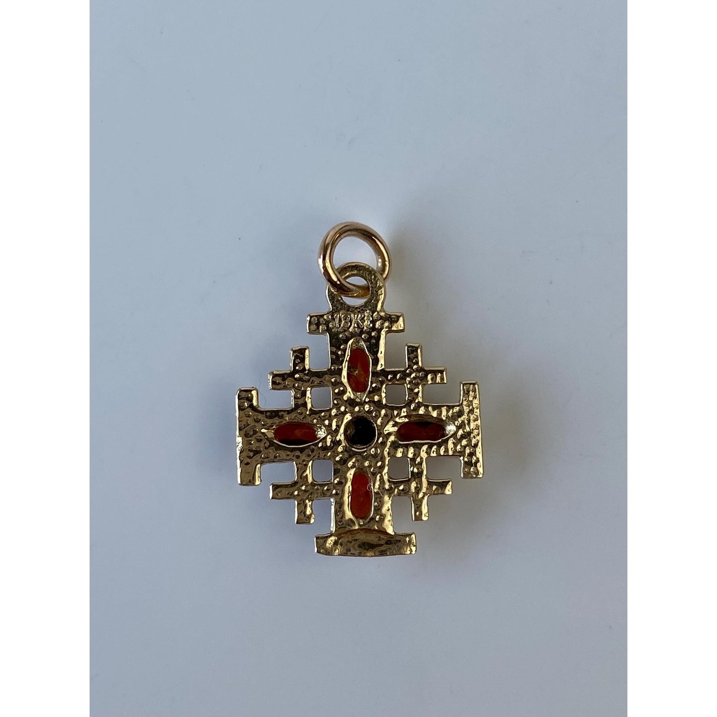 Vintage Solid 14k Yellow Gold Clear & Red Cubic Zirconia Cross Charm