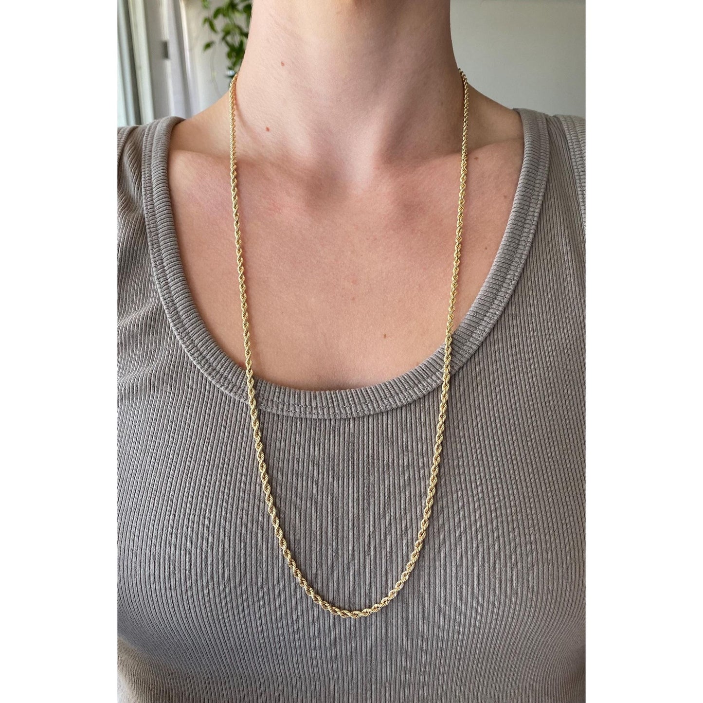 Vintage Solid 14k Yellow Gold Rope Chain Necklace - 29 inches