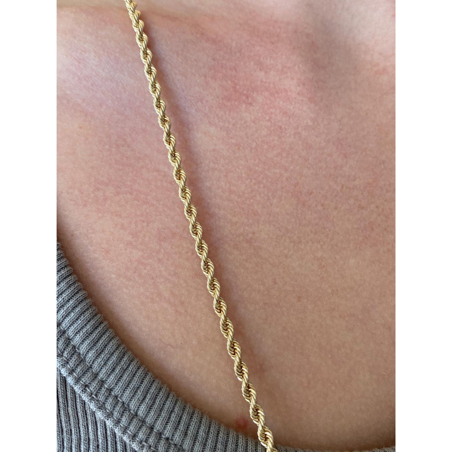 Vintage Solid 14k Yellow Gold Rope Chain Necklace - 29 inches
