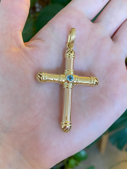 Vintage 18k Rose & Yellow Gold Topaz Cross Charm