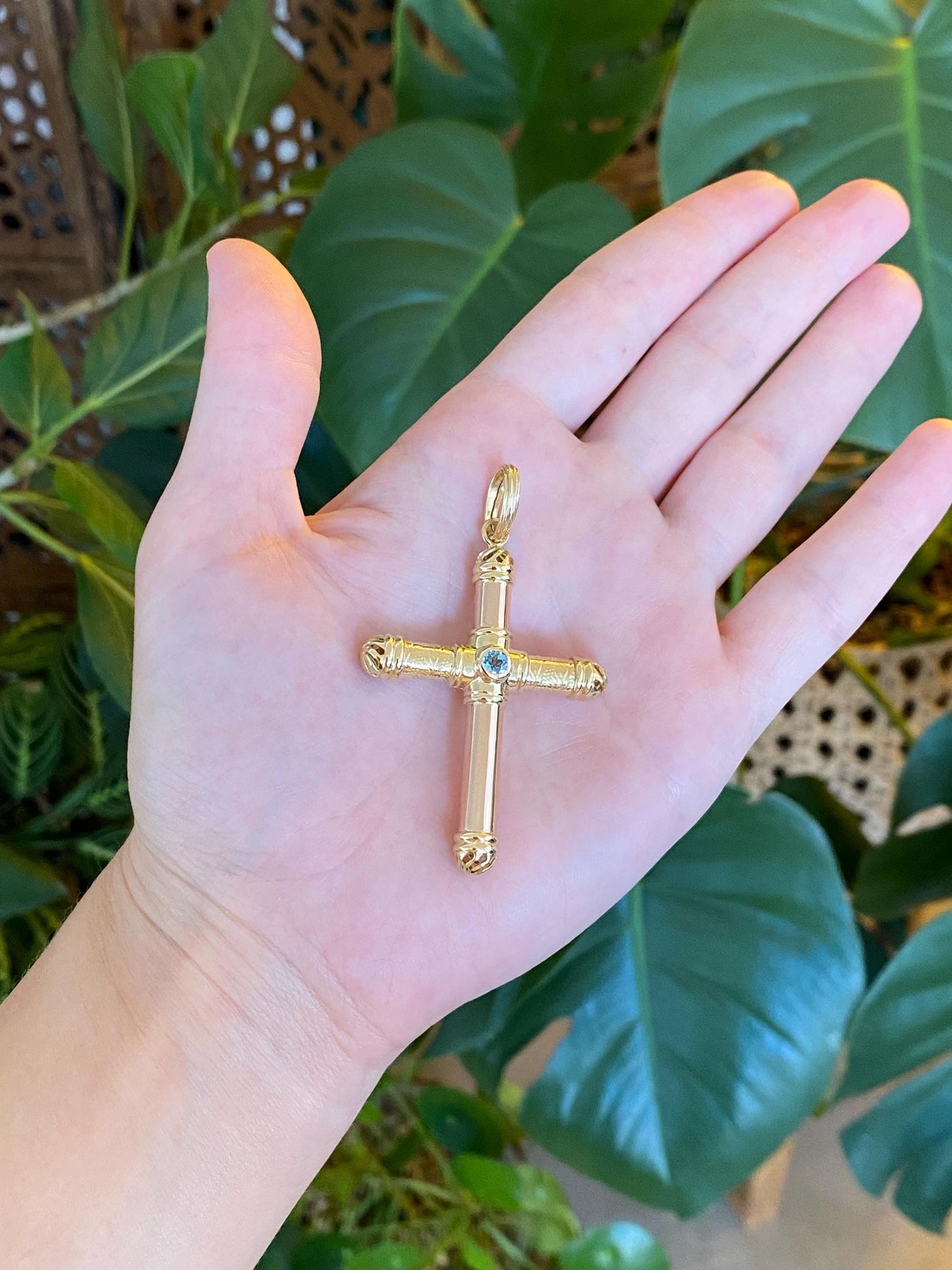 Vintage 18k Rose & Yellow Gold Topaz Cross Charm