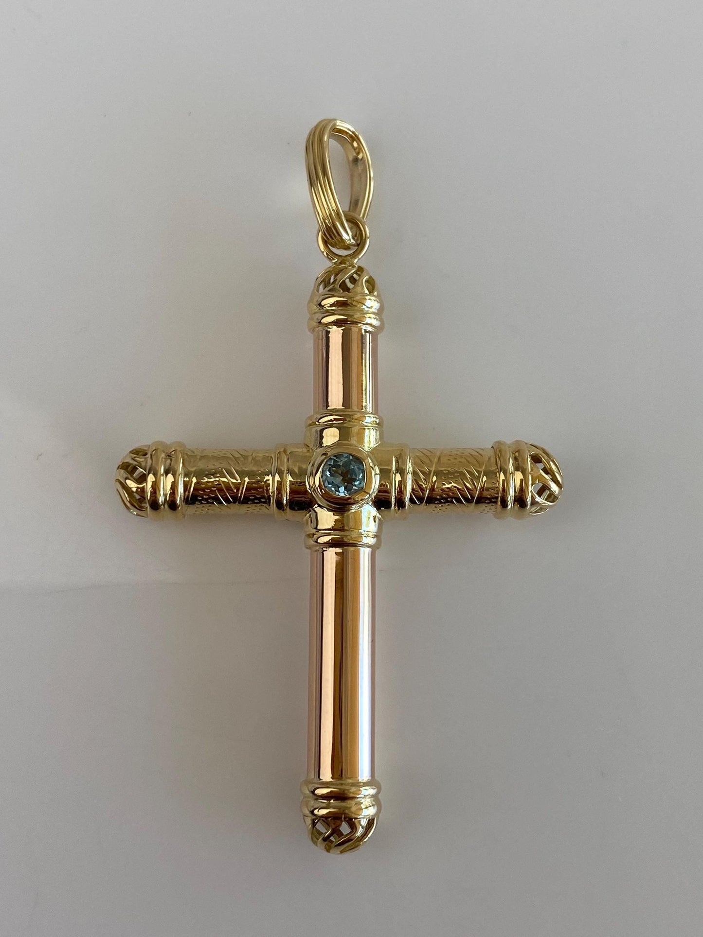 Vintage 18k Rose & Yellow Gold Topaz Cross Charm