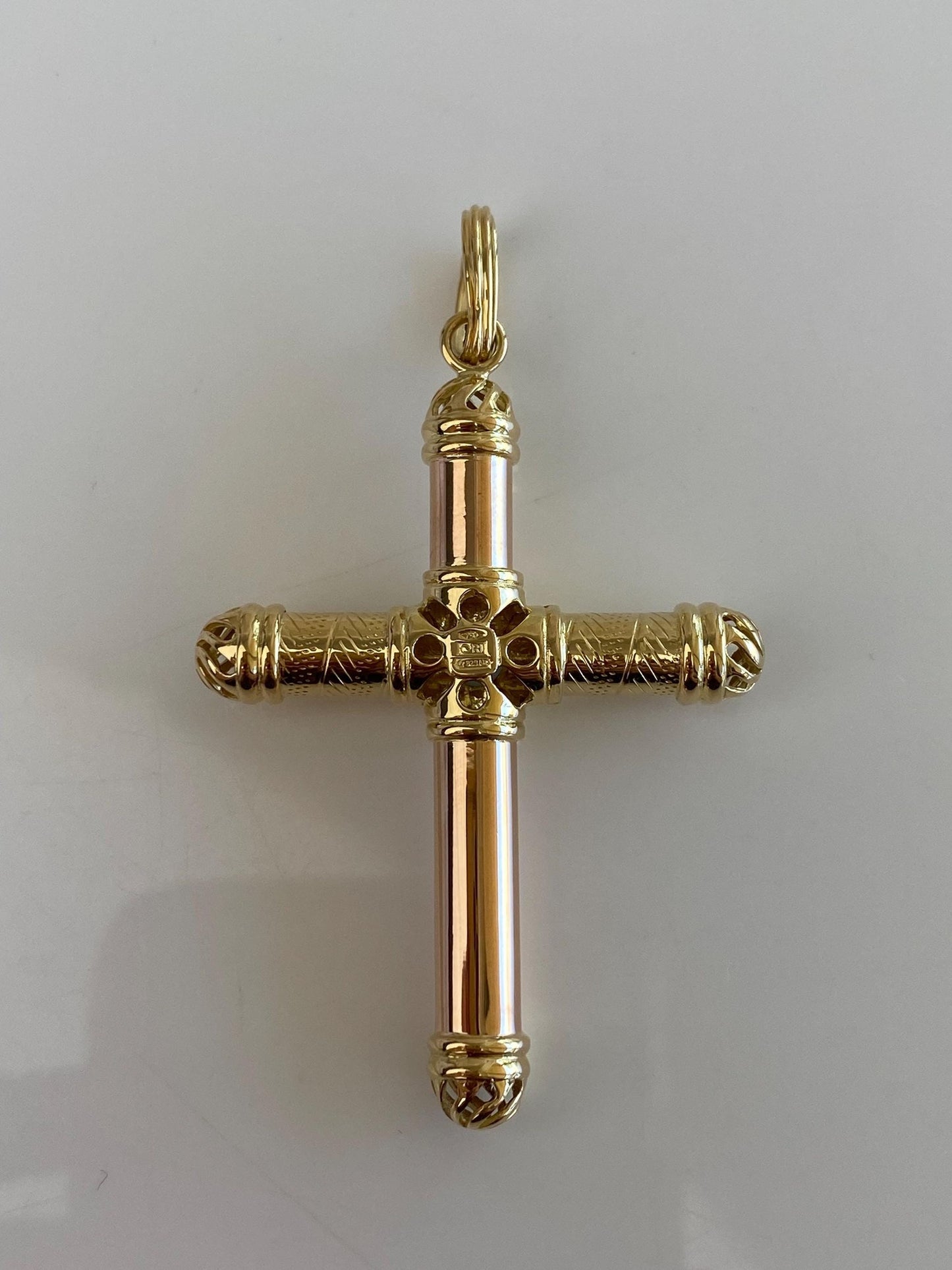 Vintage 18k Rose & Yellow Gold Topaz Cross Charm