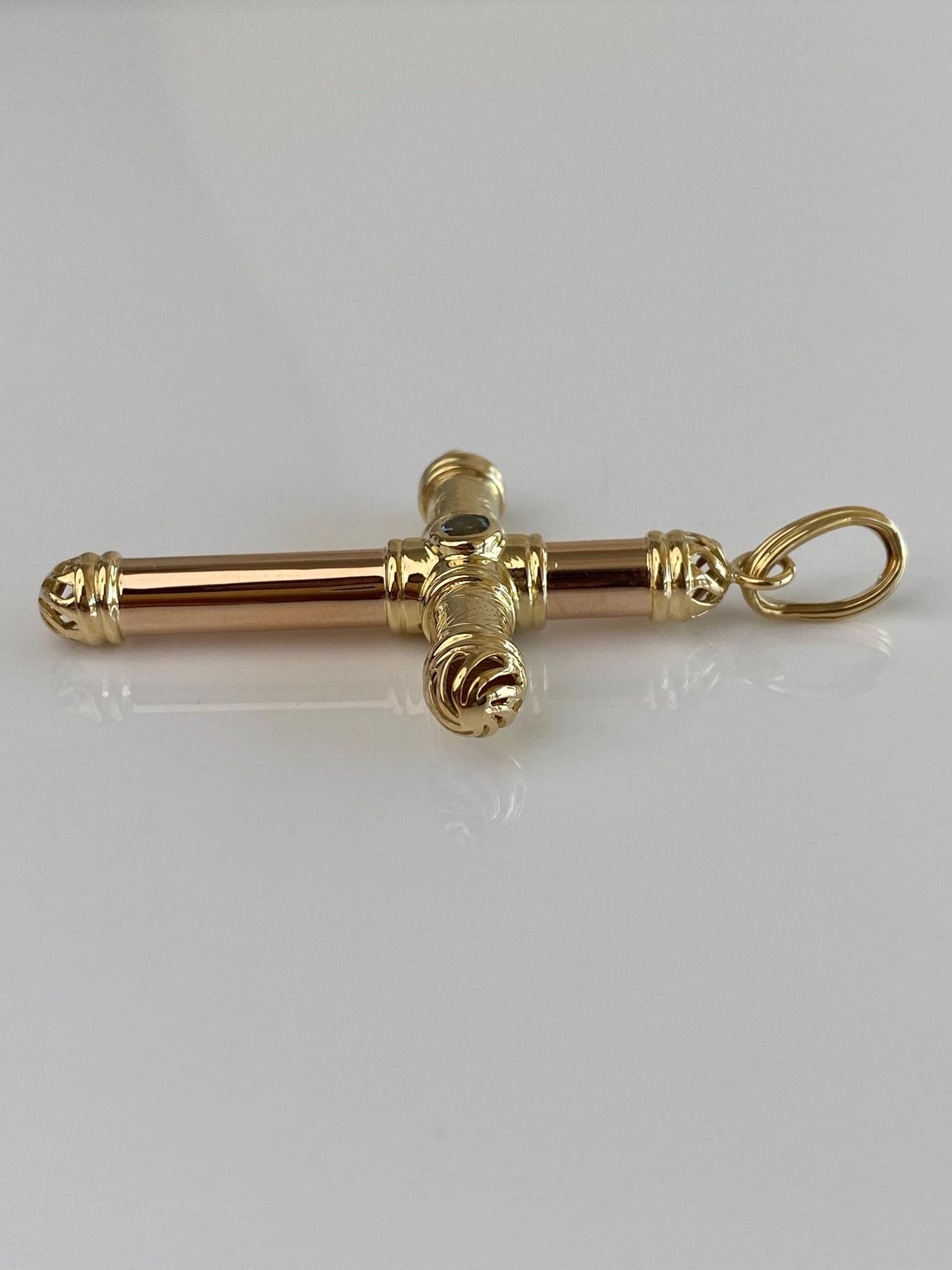 Vintage 18k Rose & Yellow Gold Topaz Cross Charm