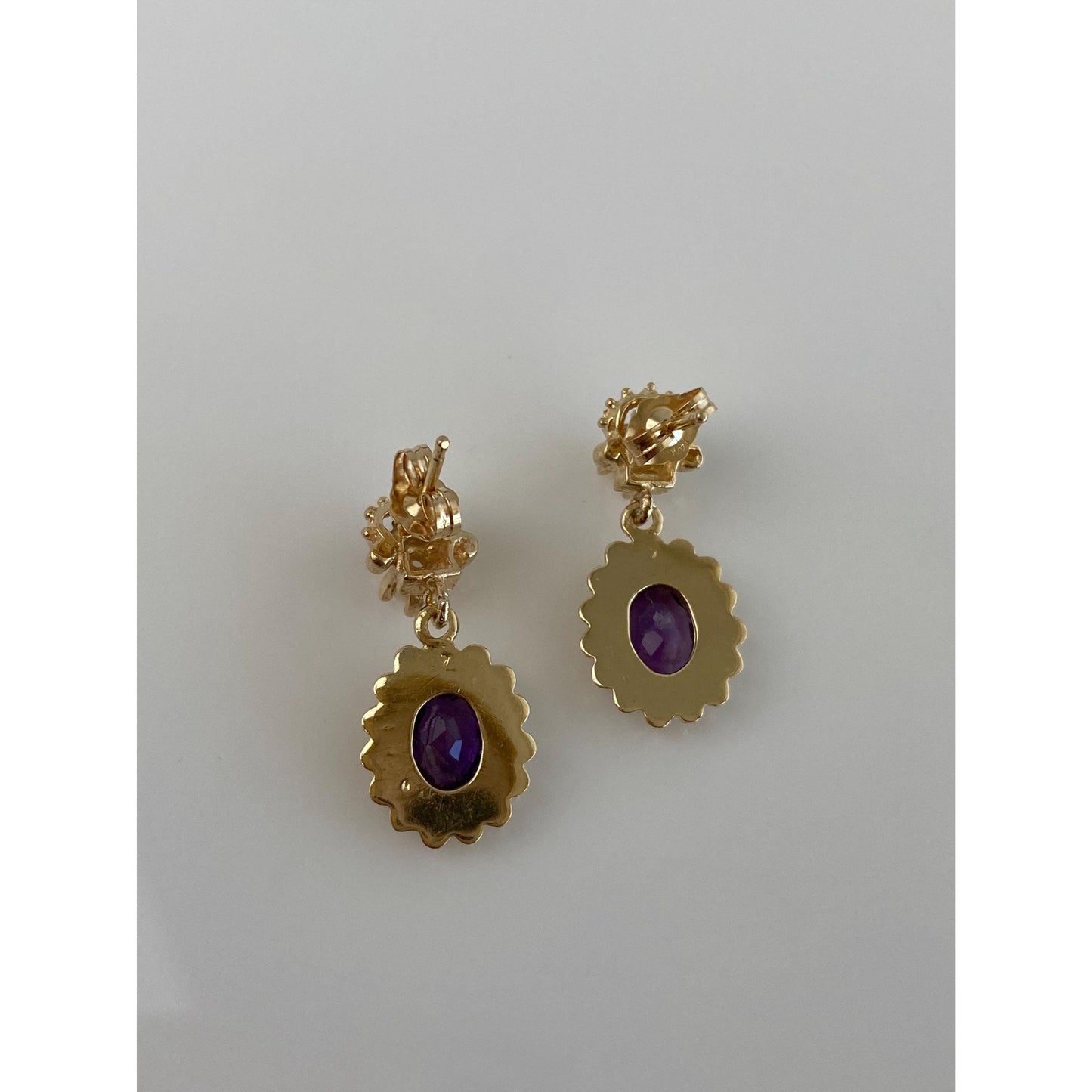 Vintage Solid 14k Yellow Gold Amethyst Pearl Dangle Stud Earrings