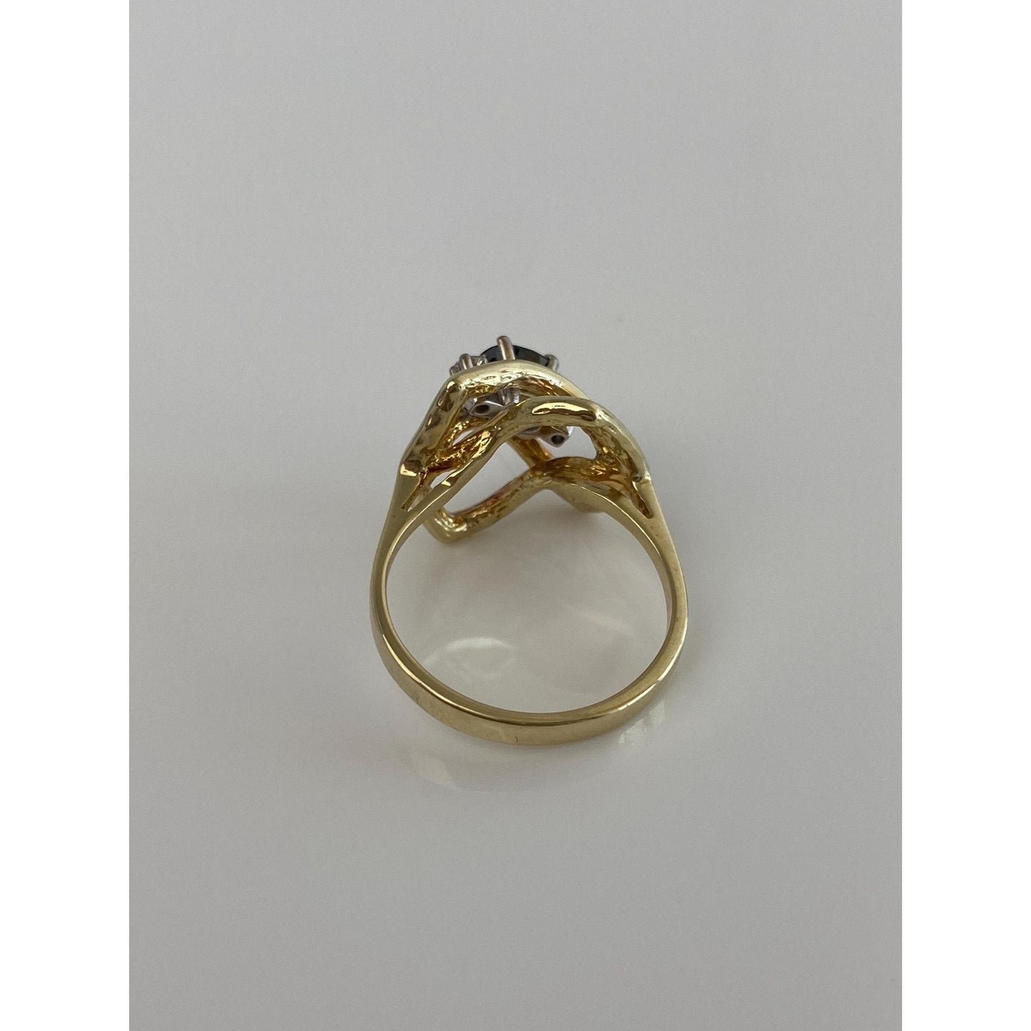 Solid 14k Yellow Gold Clear & Blue Sapphire Ring - Size 7.5