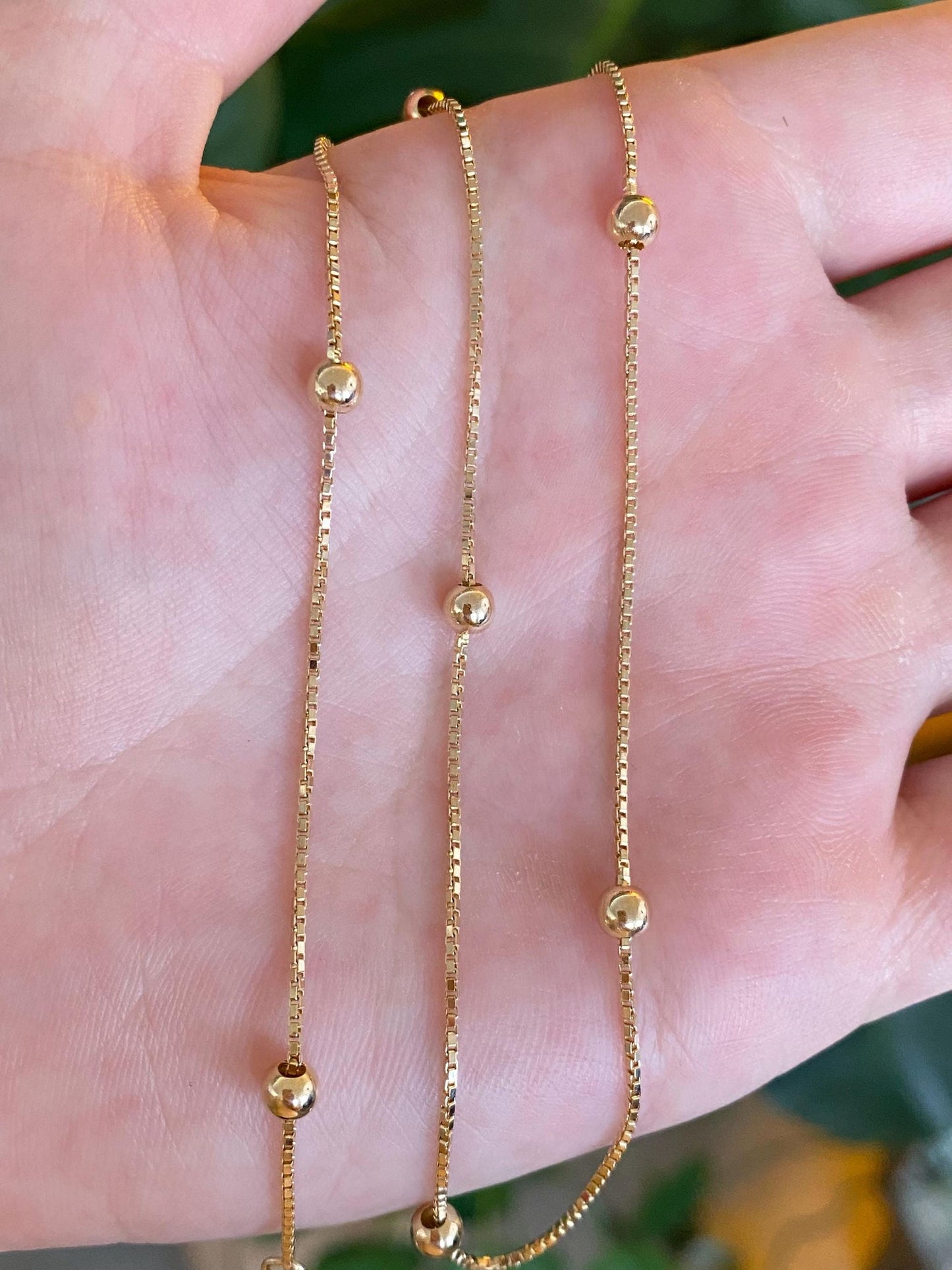 Vintage Solid 14k Yellow Gold Ball Bead Box Chain Necklace - 15.75 inches