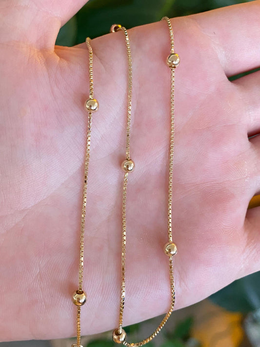 Vintage Solid 14k Yellow Gold Ball Bead Box Chain Necklace - 15.75 inches
