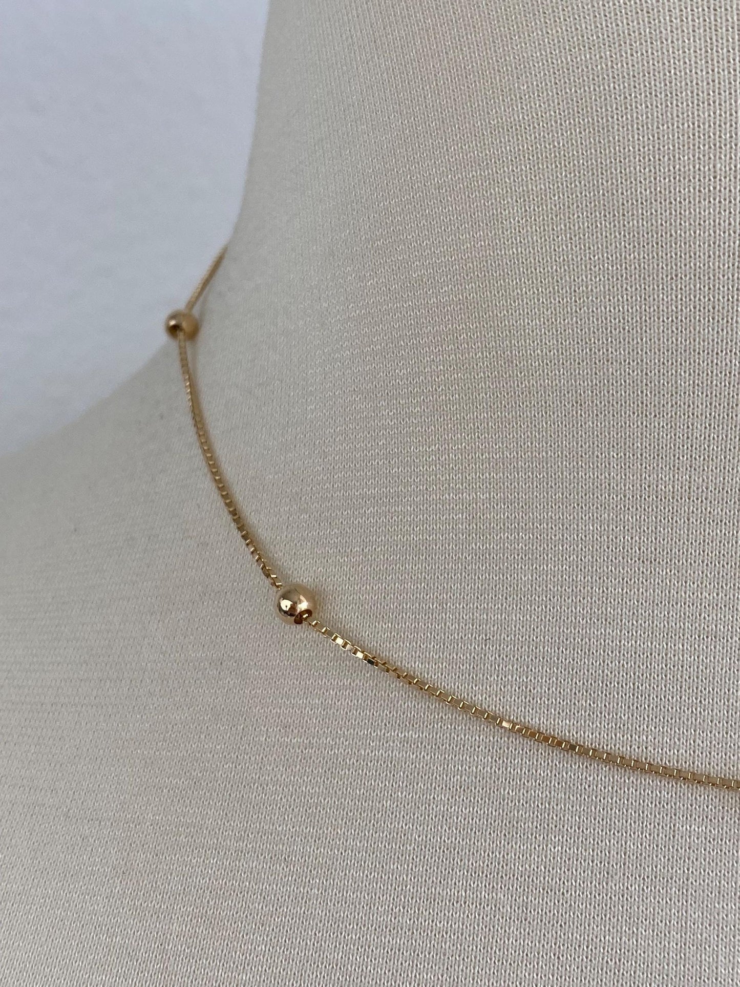 Vintage Solid 14k Yellow Gold Ball Bead Box Chain Necklace - 15.75 inches