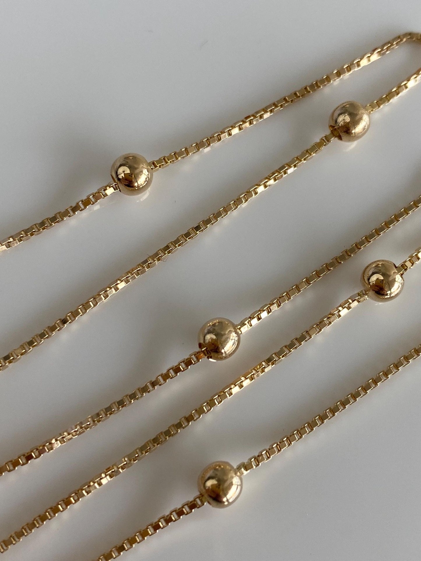 Vintage Solid 14k Yellow Gold Ball Bead Box Chain Necklace - 15.75 inches