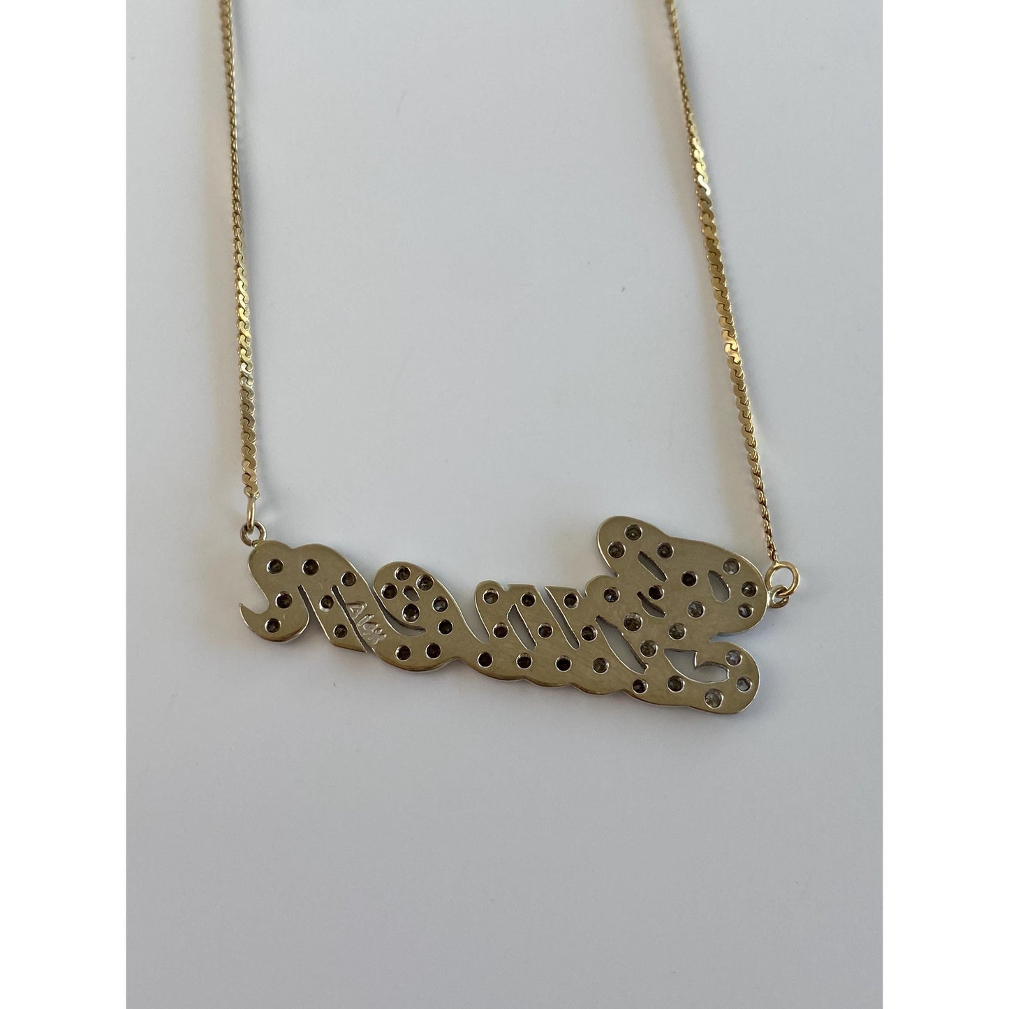 Solid 14k White & Yellow Gold Diamond 'Gwen' Nameplate Serpentine Necklace - 16 inches