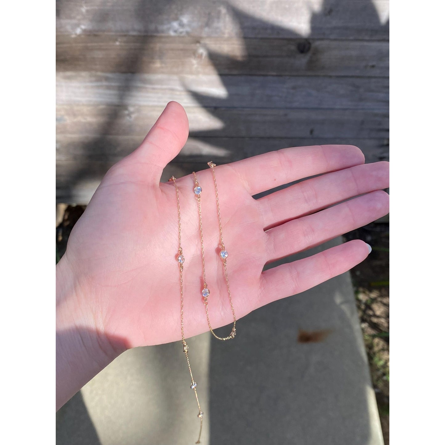 Vintage Solid 14k Yellow Gold Cubic Zirconia Link Dainty Chain Necklace - 30.25 inches