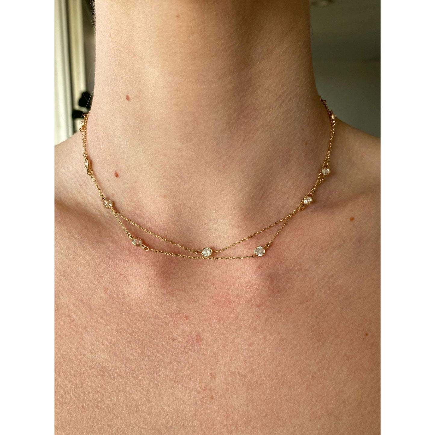 Vintage Solid 14k Yellow Gold Cubic Zirconia Link Dainty Chain Necklace - 30.25 inches