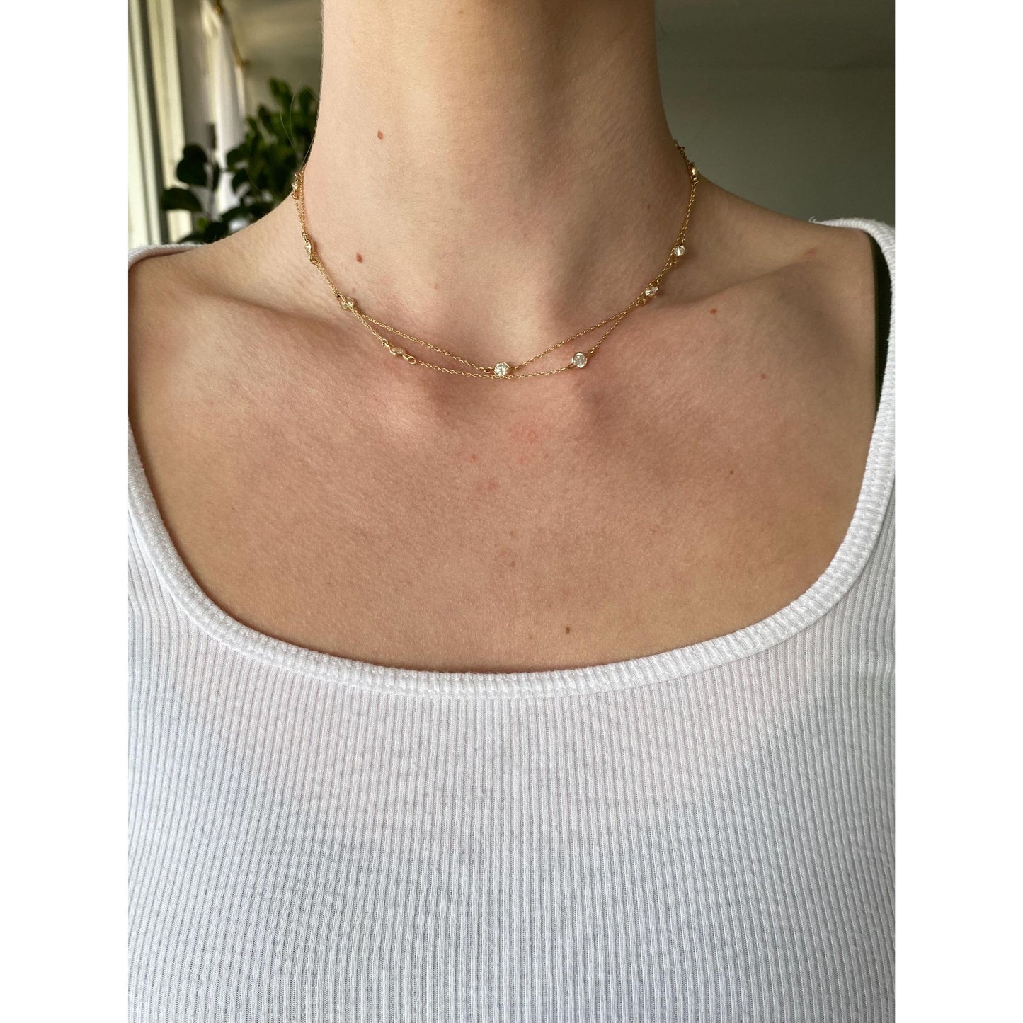 Vintage Solid 14k Yellow Gold Cubic Zirconia Link Dainty Chain Necklace - 30.25 inches