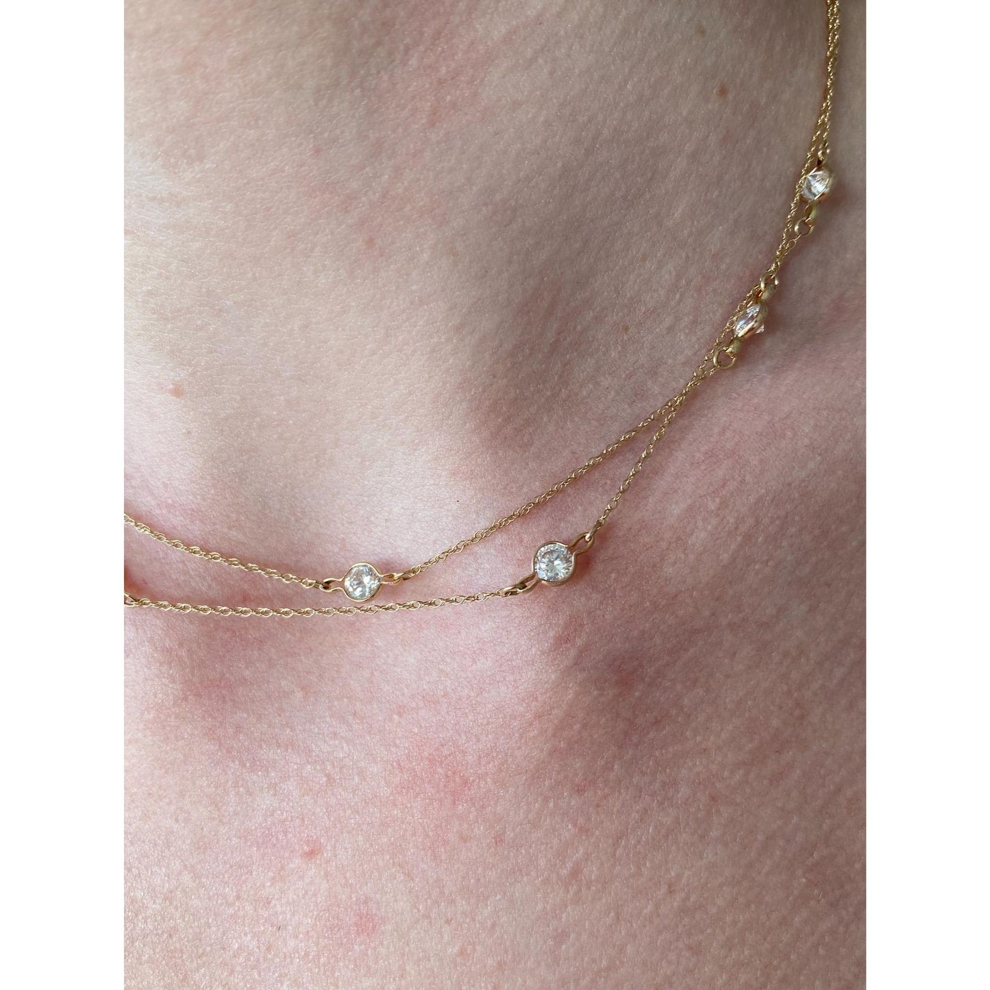 Vintage Solid 14k Yellow Gold Cubic Zirconia Link Dainty Chain Necklace - 30.25 inches