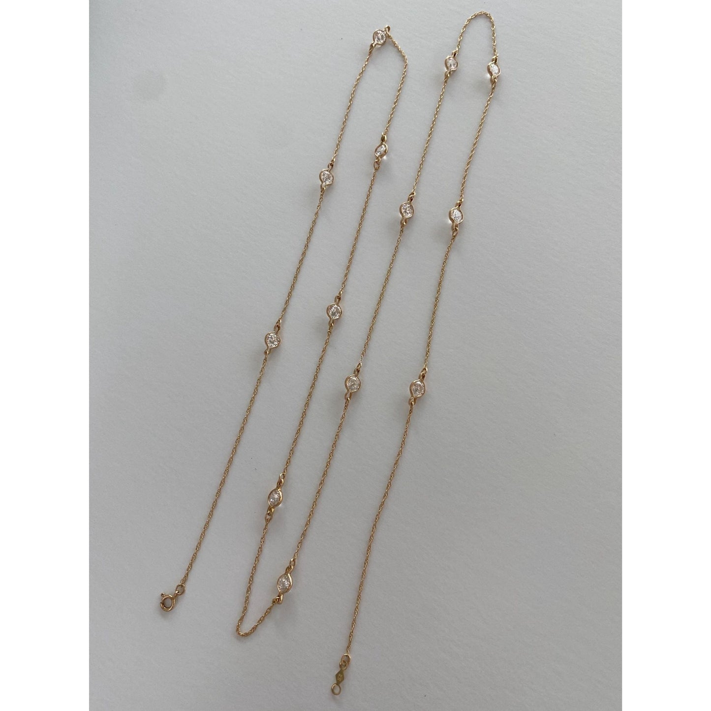 Vintage Solid 14k Yellow Gold Cubic Zirconia Link Dainty Chain Necklace - 30.25 inches