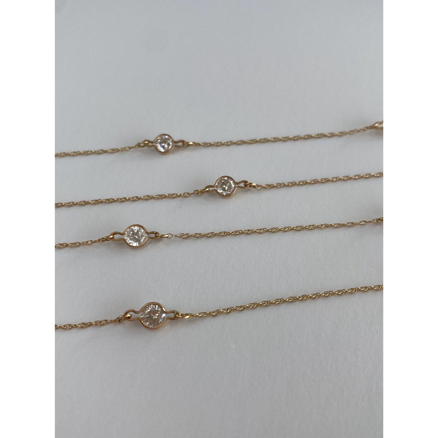 Vintage Solid 14k Yellow Gold Cubic Zirconia Link Dainty Chain Necklace - 30.25 inches