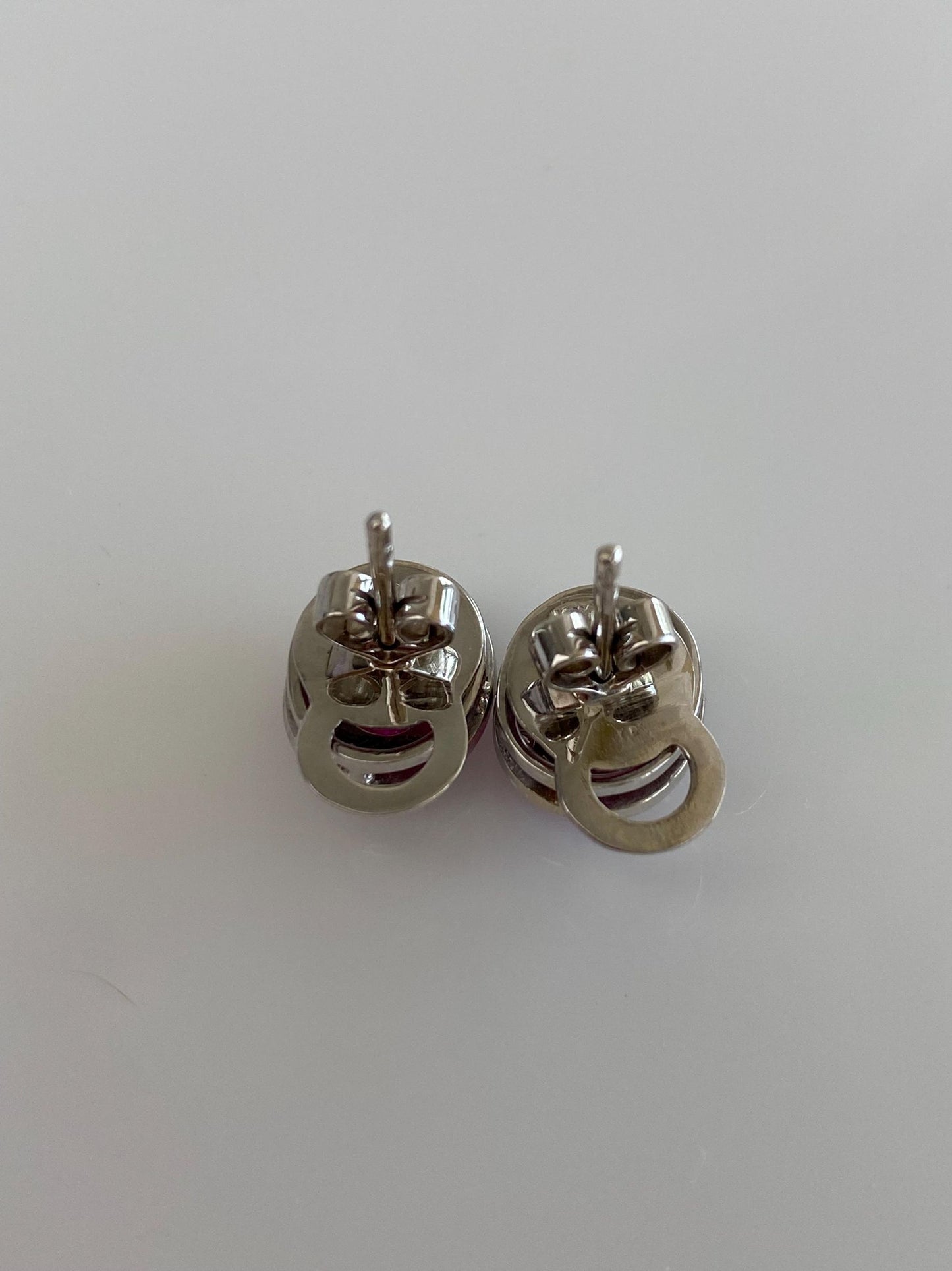Vintage Solid 18k White Gold Diamond Halo Pink Sapphire Stud Earrings