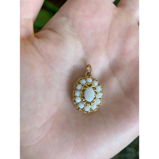 Vintage Solid 18k Yellow Gold Opal Cluster Charm