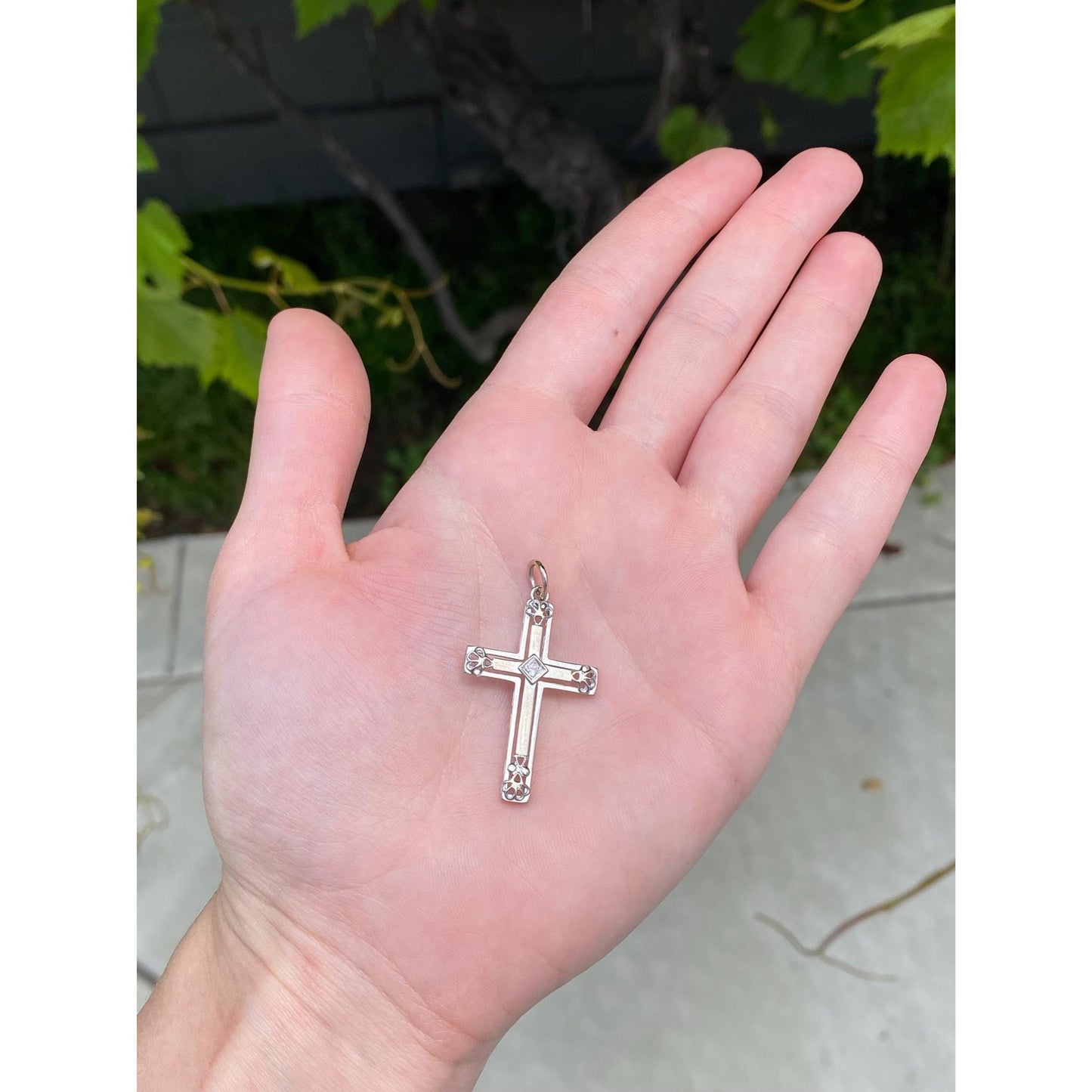 Vintage Solid 14k White Gold Diamond Cross Charm