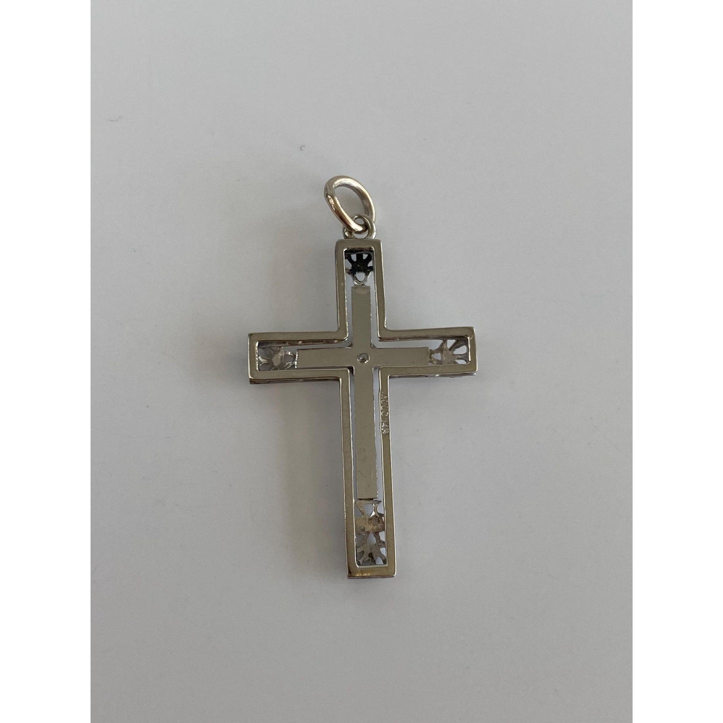 Vintage Solid 14k White Gold Diamond Cross Charm