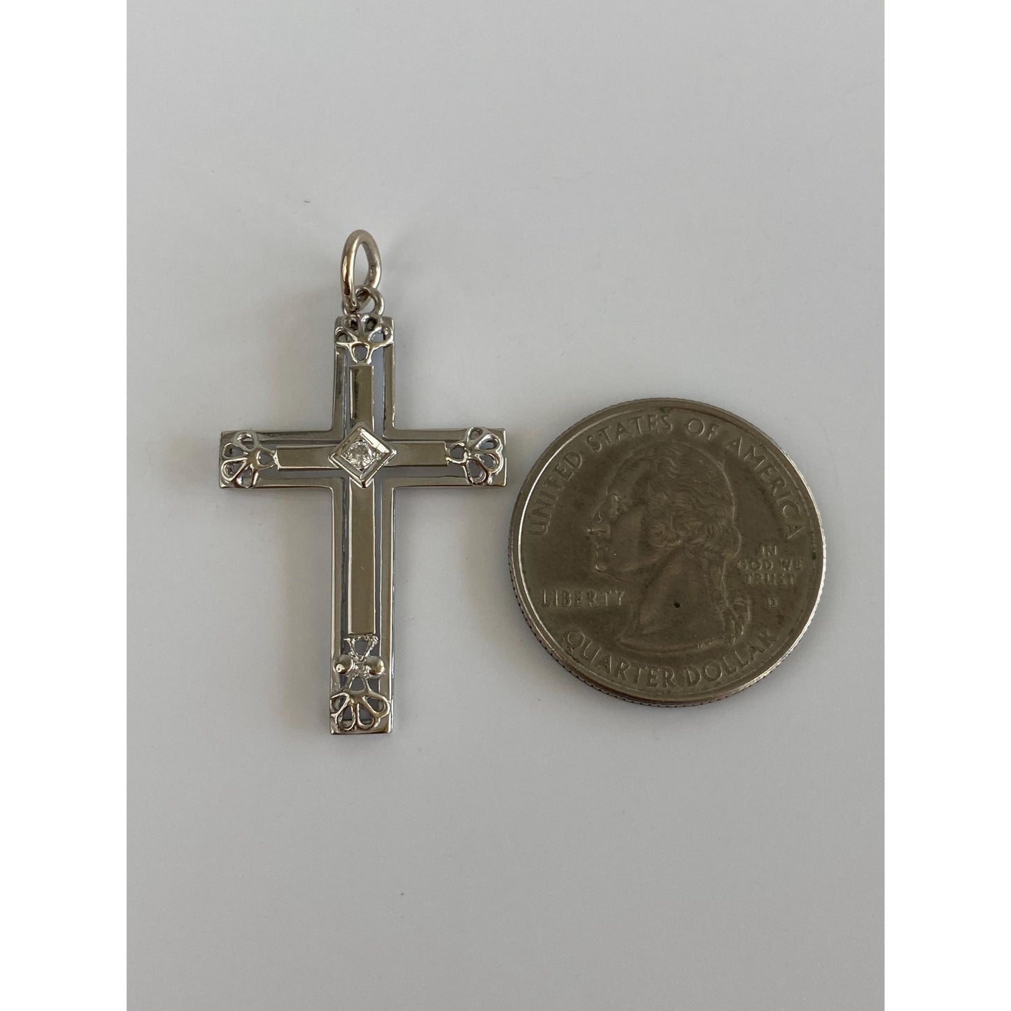 Vintage Solid 14k White Gold Diamond Cross Charm