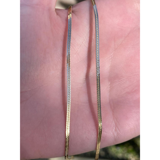 Vintage Solid 14k Yellow Gold Long Flat Wheat Chain Necklace - 29.75 inches