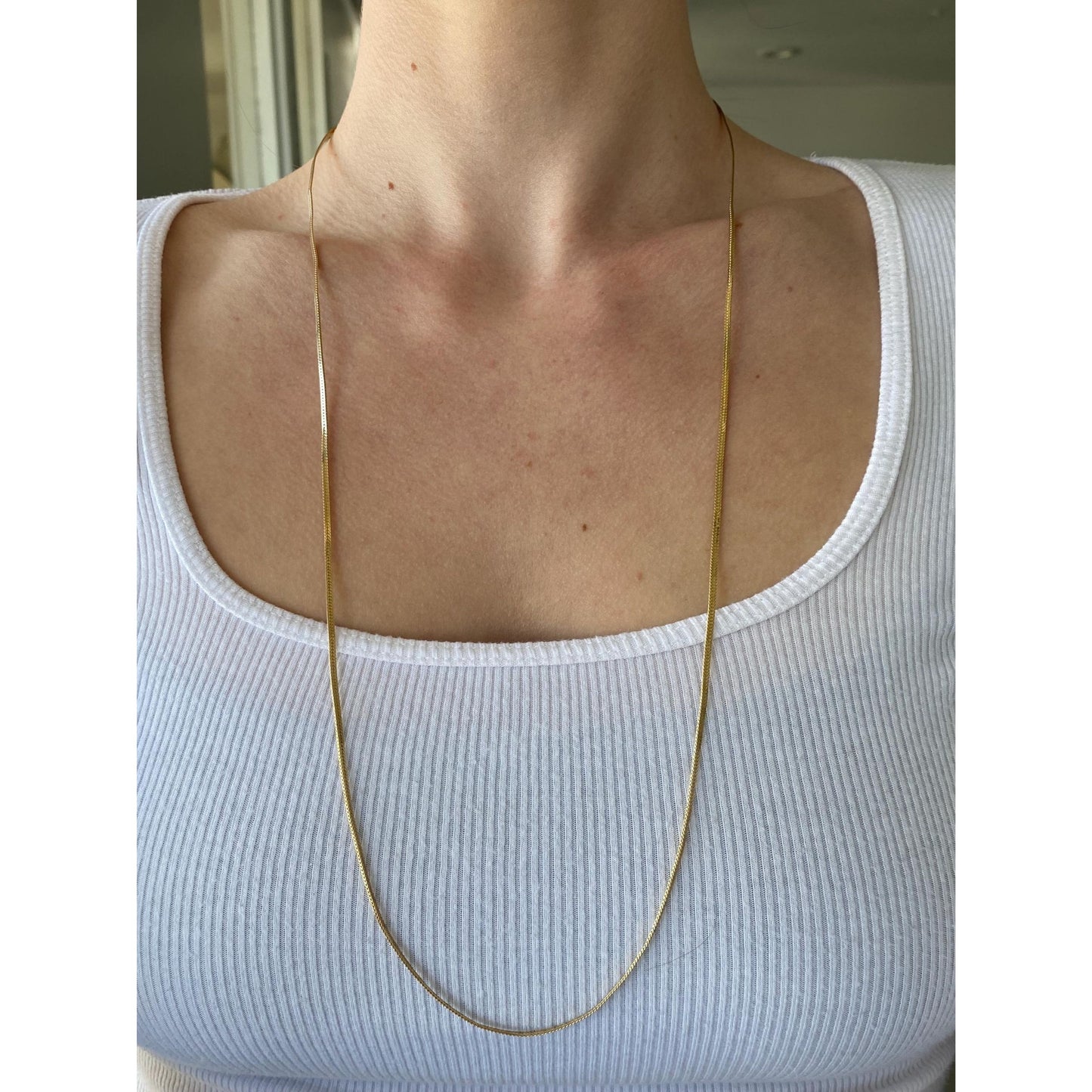 Vintage Solid 14k Yellow Gold Long Flat Wheat Chain Necklace - 29.75 inches