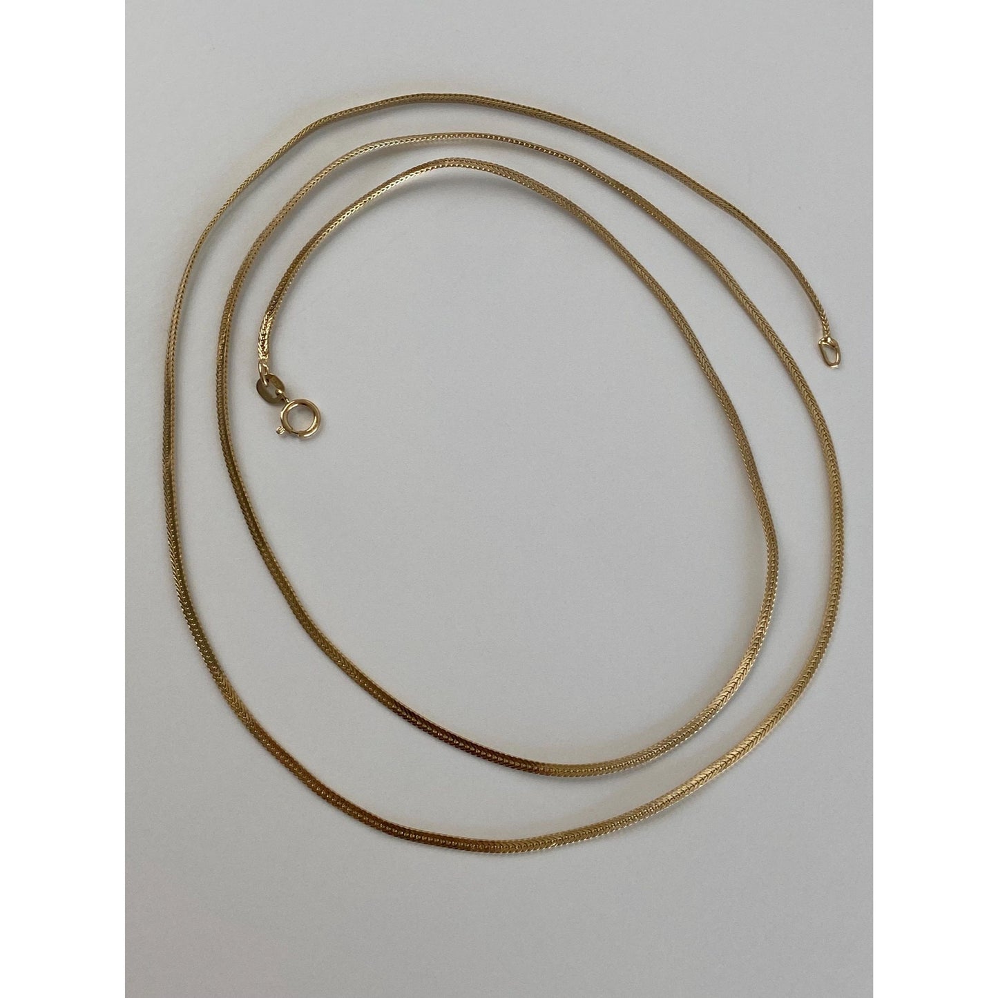 Vintage Solid 14k Yellow Gold Long Flat Wheat Chain Necklace - 29.75 inches