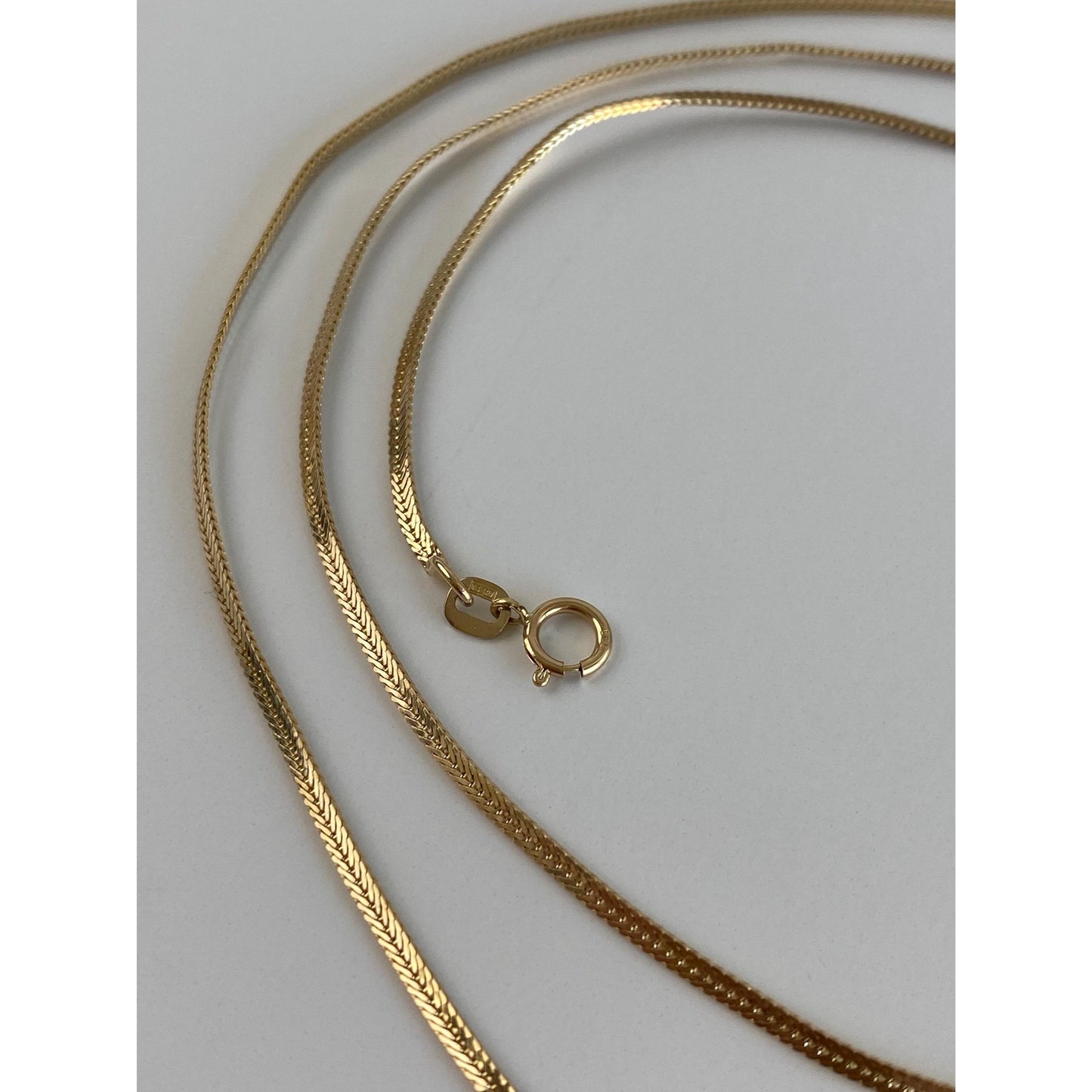 Vintage Solid 14k Yellow Gold Long Flat Wheat Chain Necklace - 29.75 inches