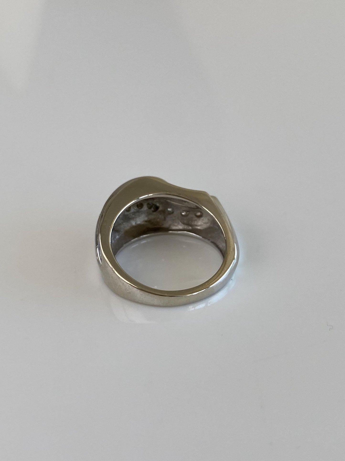 Vintage Solid 14k White Gold Diamond Wavy Ring Band - Size 6.75