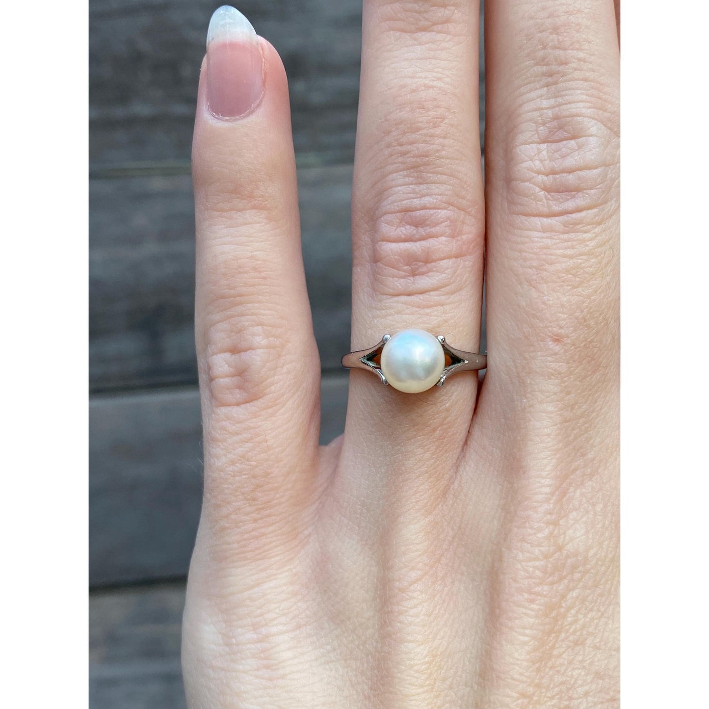 Vintage Solid 14k White Gold Pearl Ring - Size 5.25